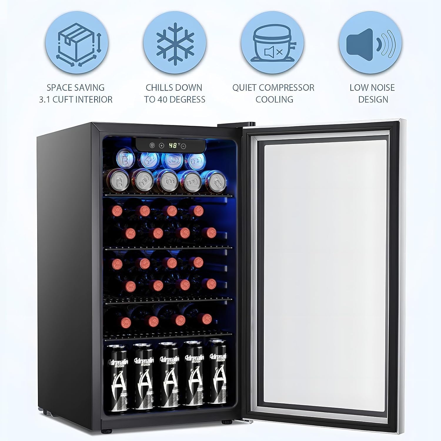 Antarctic Star Wine Cooler, Beverage Refrigerator, 16 Bottle Freestanding Quiet Wine Cellar Front Glass Door for Home and Bar, Digital Temp Control, 1.71 Cu.Ft.