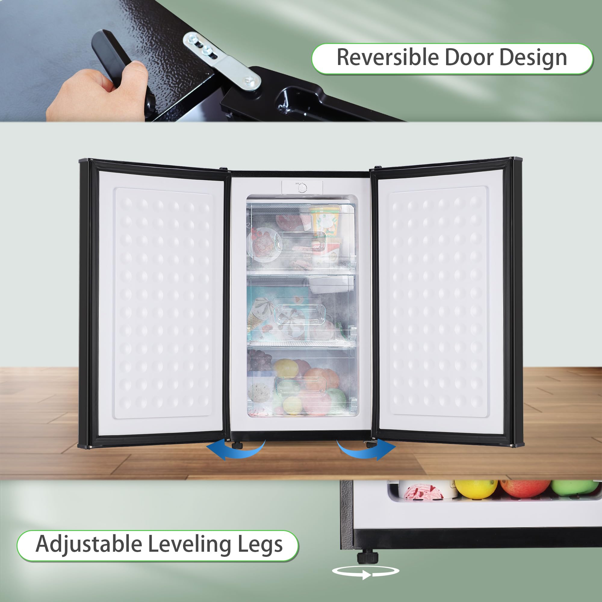 Mini Upright freezer 3.6 Cubic Feet Mini Freezer, Single Door Compact Freezer with Reversible Stainless Steel Door, 3-Speed Temperature Adjustment Small freezer for Home, Glossy Silver