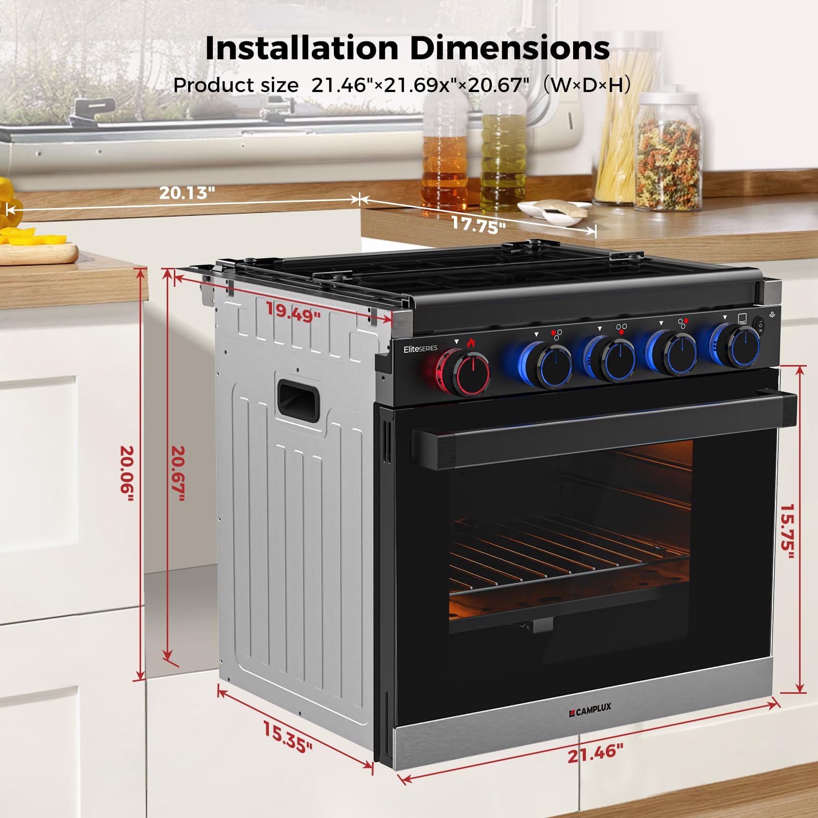 CAMPLUX Classic RV Stove Propane Range 21 Inches, Propane Oven with 3 Burners Cooktop for RV, RV Oven Stove Combo 28,100 BTU/Hr, Stainless Steel RGS21MSF