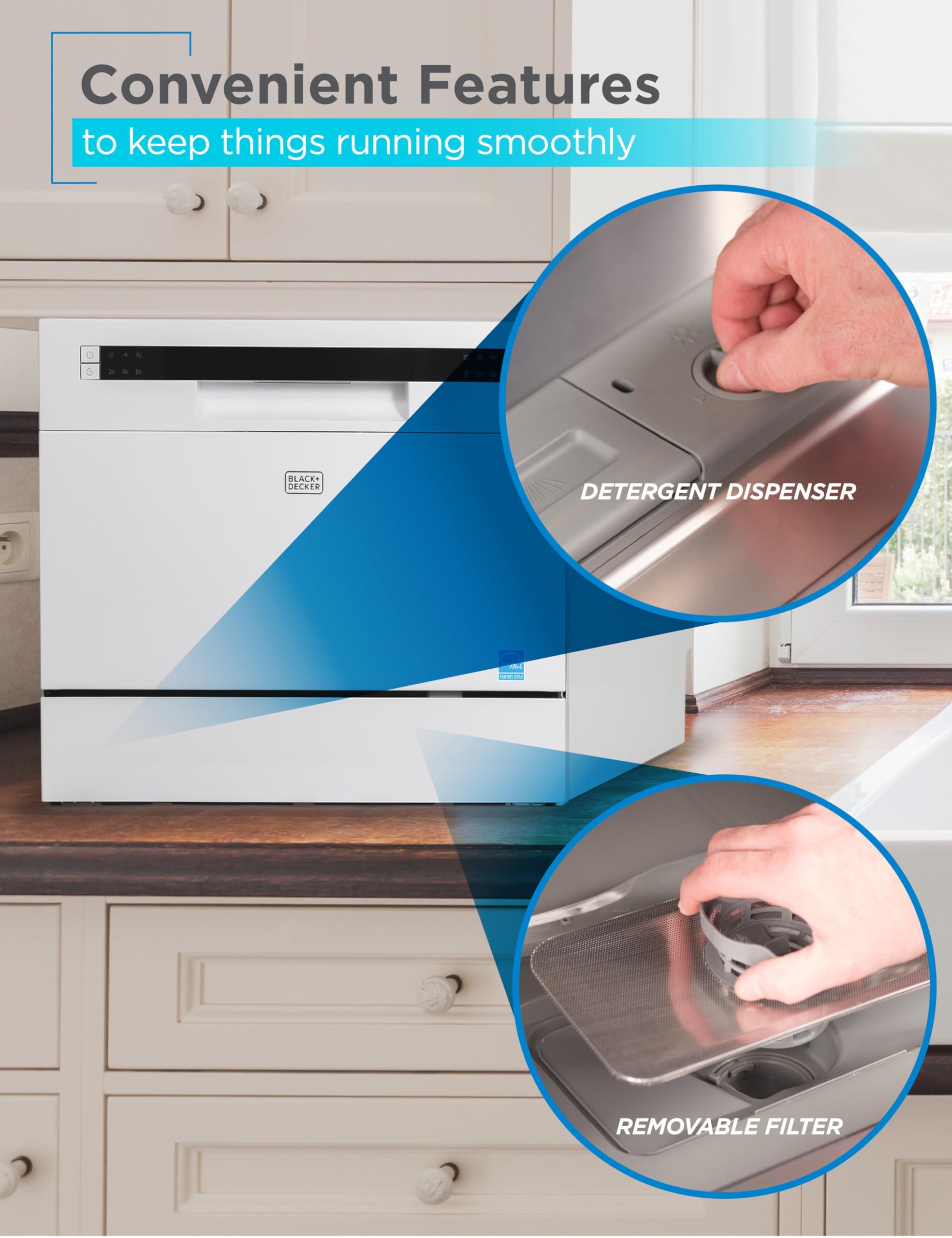 BLACK+DECKER BCD6W 6 Place Setting ENERGY STAR Portable Compact Countertop Dishwasher