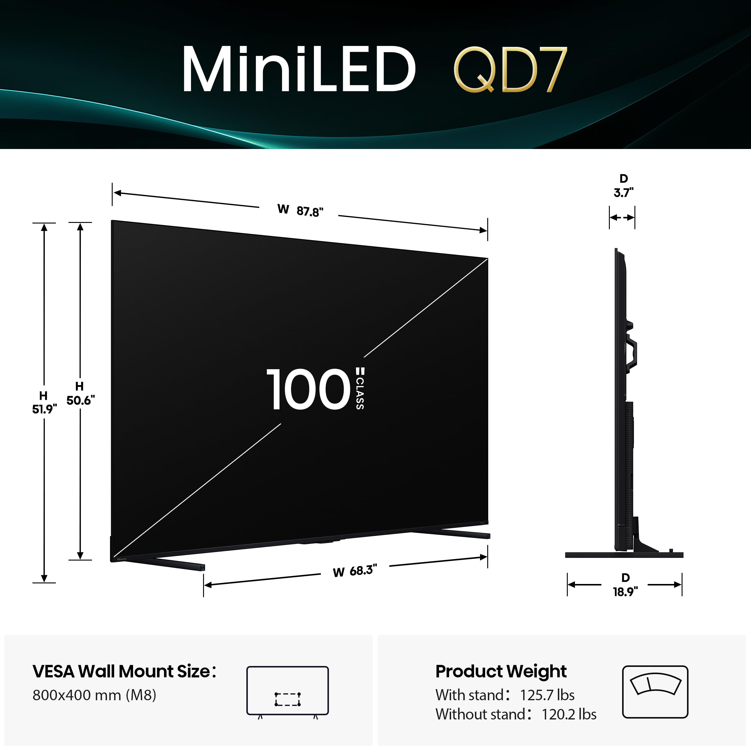 Hisense 75" QD7 Mini-LED 4K Smart Fire TV - QLED, 144Hz, HDR10+, Dolby Vision/Atmos, Game Mode Pro, Alexa Built-in (75QD7QF)