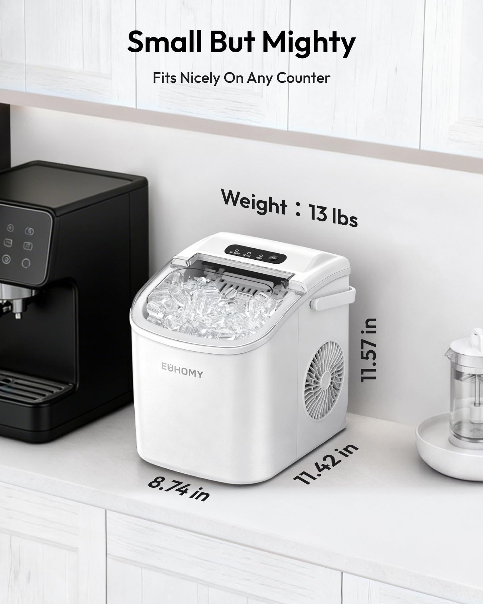 EUHOMY Countertop Ice Maker Machine with Handle, 26lbs in 24Hrs, 9 Ice Cubes Ready in 6 Mins, Auto-Cleaning Portable Ice Maker with Basket and Scoop, for Home/Kitchen/Camping/RV. (Black)
