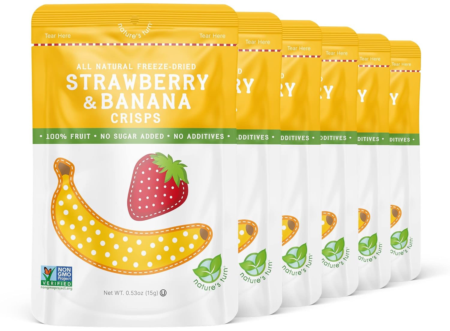Nature’s Turn Freeze-Dried Strawberry Crisps – Healthy, Gluten-Free, Crispy & Delicious, Plant-Based Snack, Ideal for Cereal, Smoothies, School Lunches, & On-the-Go, Bags of 12 (0.53 oz Each)