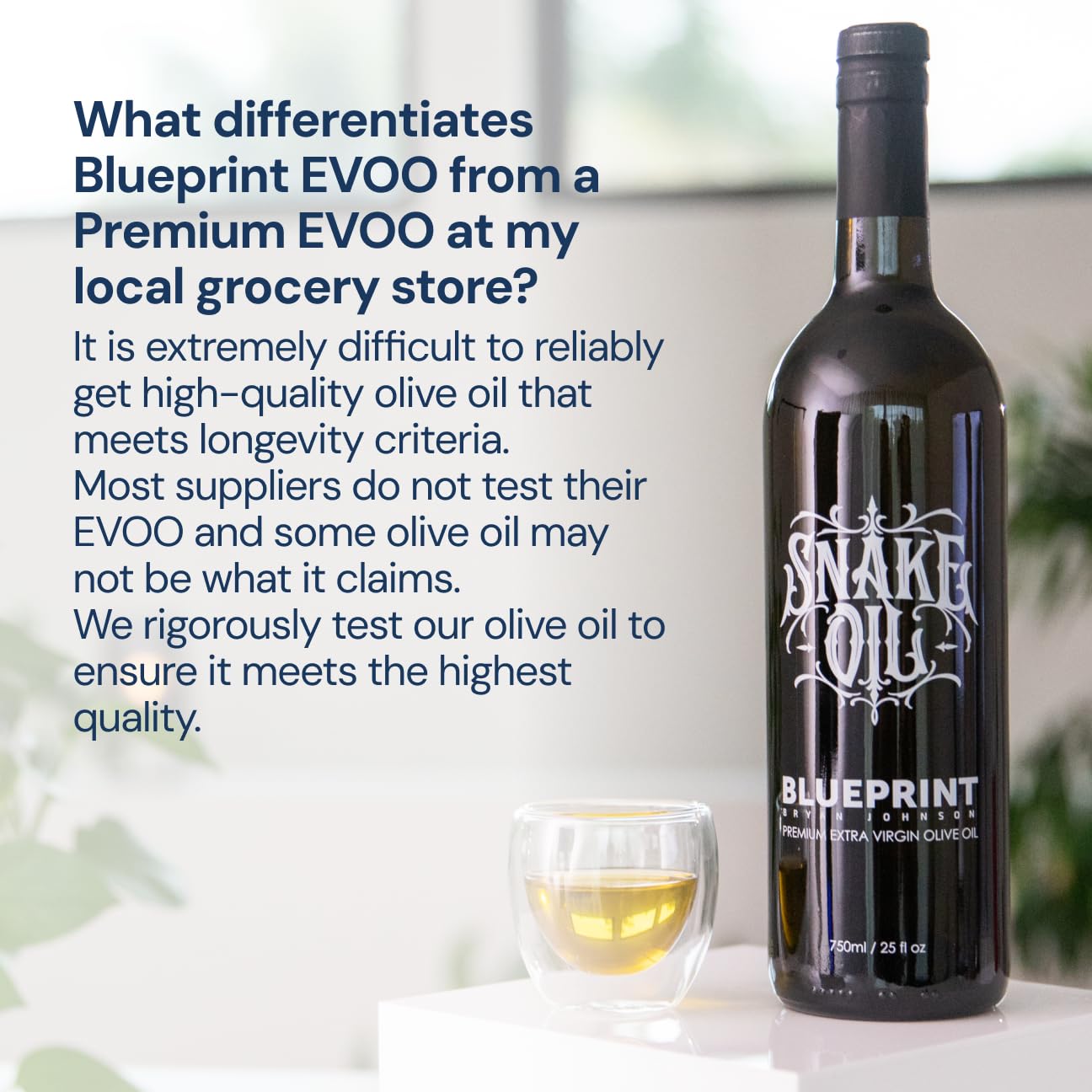 Blueprint Bryan Johnson Olive Oil – Snake Oil- High Polyphenol Extra Virgin Olive Oil (400+ mg/kg) – Cold Pressed, Early Harvest, First Cold Press EVOO – Keto, Paleo, Non-GMO – 750ml Glass Bottle