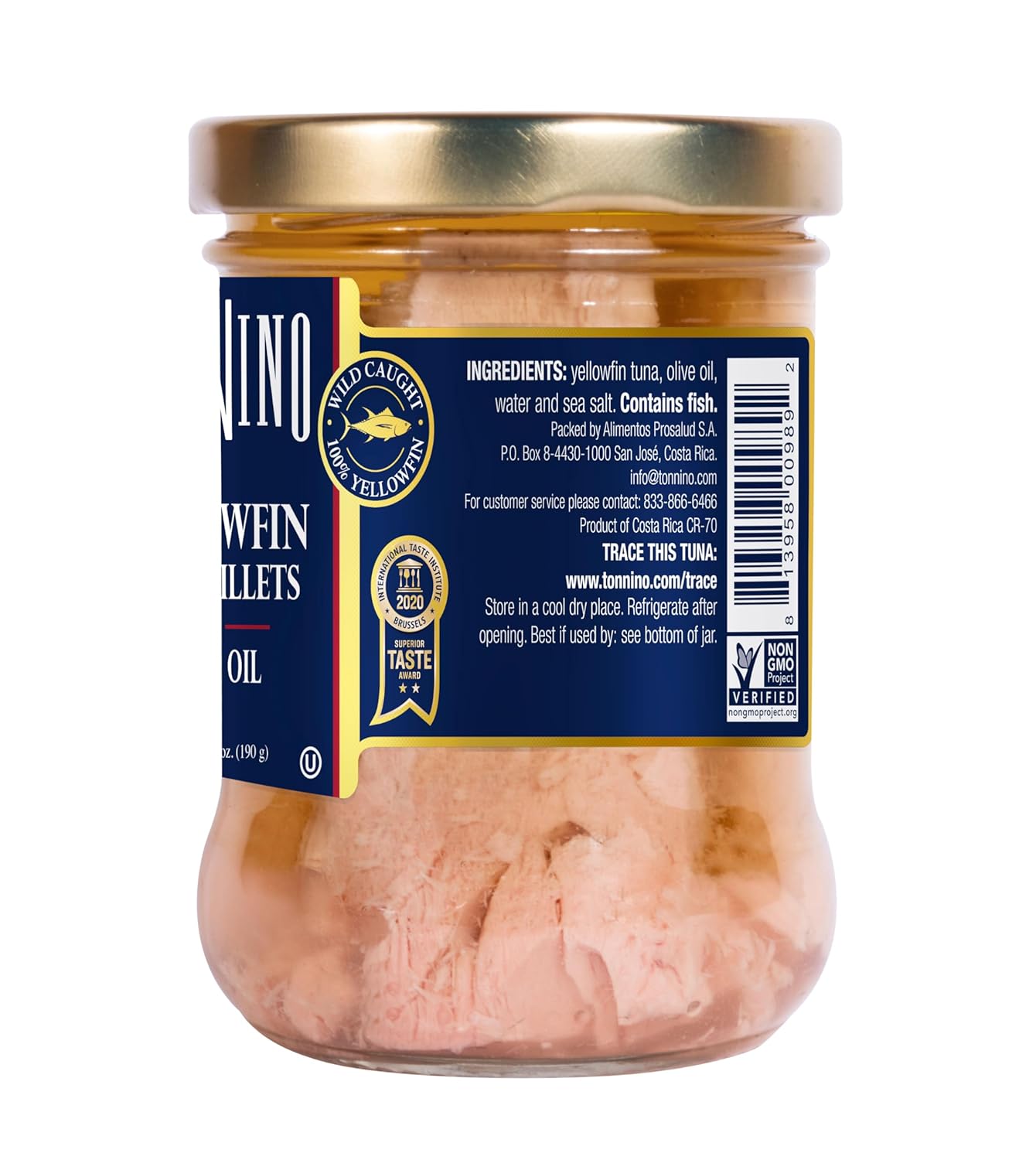 Tonnino Yellowfin Tuna Fish Premium - Olive Oil – Pack of 6 – Alternative to Salmon – Protein Snacks – Ready to Eat Meals in Glass Jar