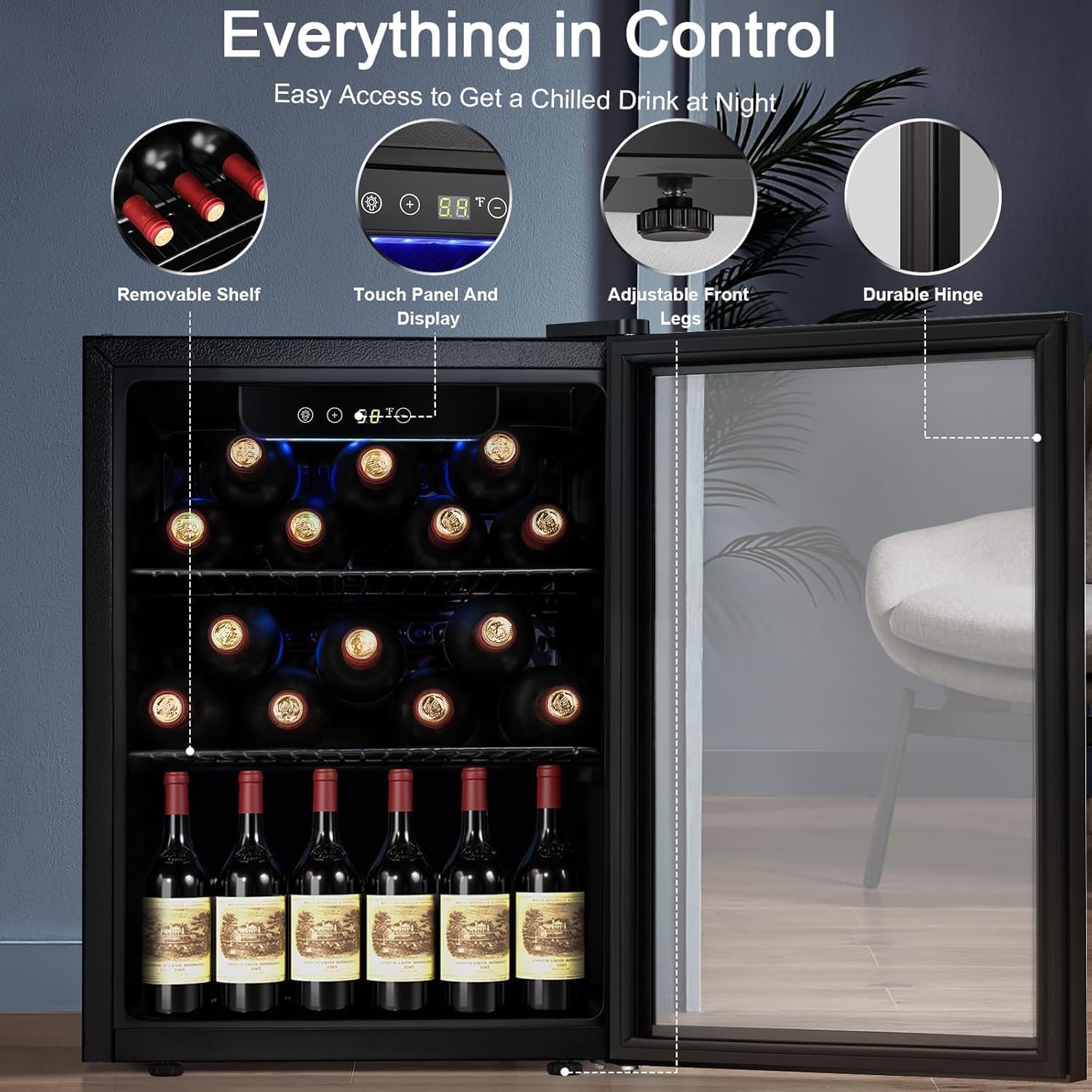Antarctic Star Wine Cooler, Beverage Refrigerator, 16 Bottle Freestanding Quiet Wine Cellar Front Glass Door for Home and Bar, Digital Temp Control, 1.71 Cu.Ft.