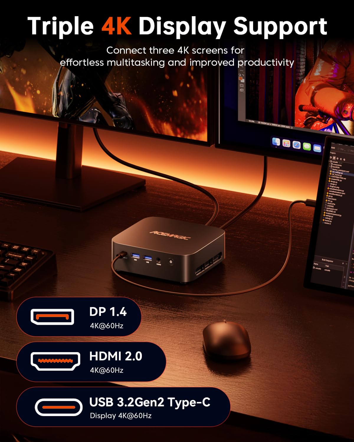 ACEMAGICIAN Matrix Mini M1 Mini PC, Ryzen 7 7735HS, 24GB LPDDR5 512GB NVMe SSD Computers(up to 4.75Ghz), Windows 11 Pro Micro Desktop 4K Triple Display Office(Upgraded 7730U/7430U/5800H)
