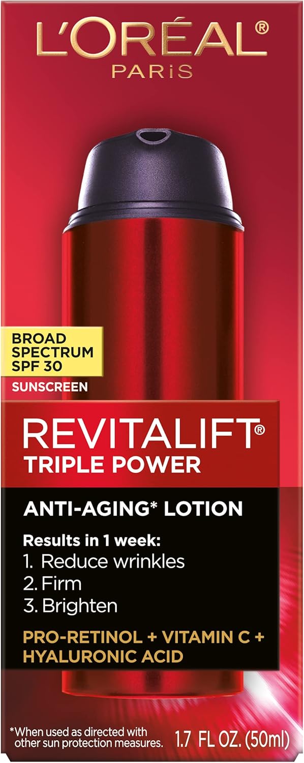 L'OREAL PARIS Skincare Revitalift Triple Power Anti-Aging Face Moisturizer with Pro Retinol, Hyaluronic Acid & Vitamin C to reduce wrinkles, firm and brighten skin, 1.7 Oz - (Packaging May Vary)