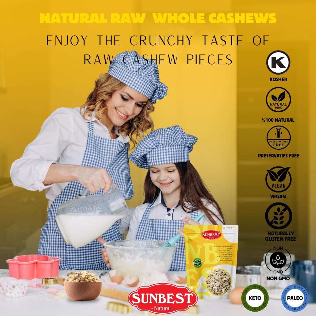 Sunbest Natural Raw Cashew Halves & Pieces, 5 lbs – Unsalted & Unroasted – Bulk Cashews to Eat – For Party Snacks, Baking & Topping – Rich in Plant-Based Protein & Fiber (80 oz)