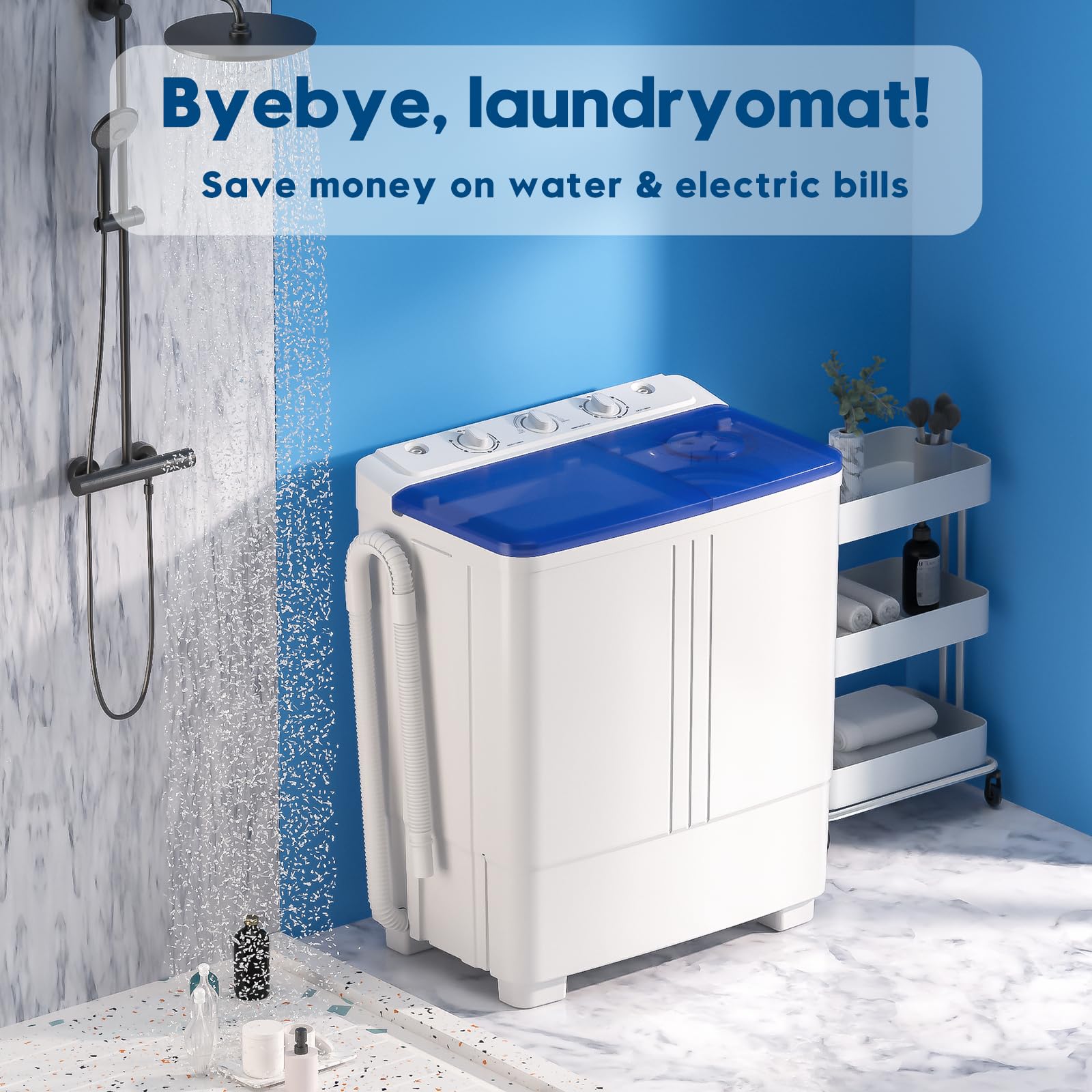 Auertech Portable Washing Machine, 28lbs Twin Tub Washer Mini Compact Laundry Machine with Drain Pump, Semi-automatic 18lbs Washer 10lbs Spinner Combo for Dorms, Apartments, RVs