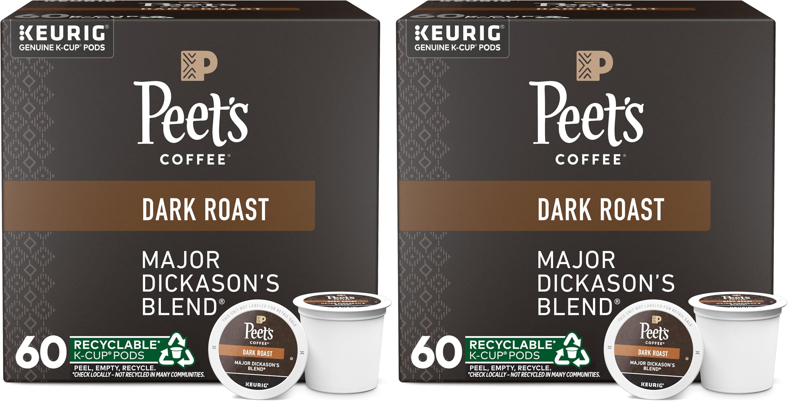Peet's Coffee, Dark Roast Keurig K-Cup Pods - Major Dickason's Blend 75 Count (1 Box of 75 Pods)