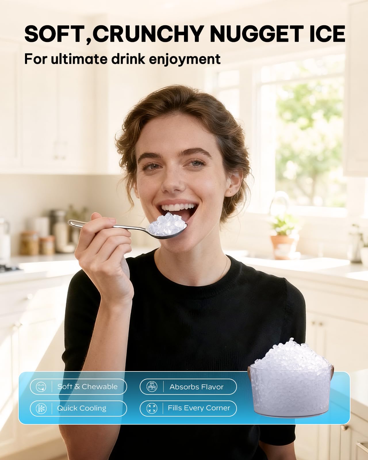 Silonn Ice Maker Countertop, Portable Ice Machine with Carry Handle, Self-Cleaning Ice Makers with Basket and Scoop, 9 Cubes in 6 Mins, 26 lbs per Day, Ideal for Home, Kitchen, Camping, RV