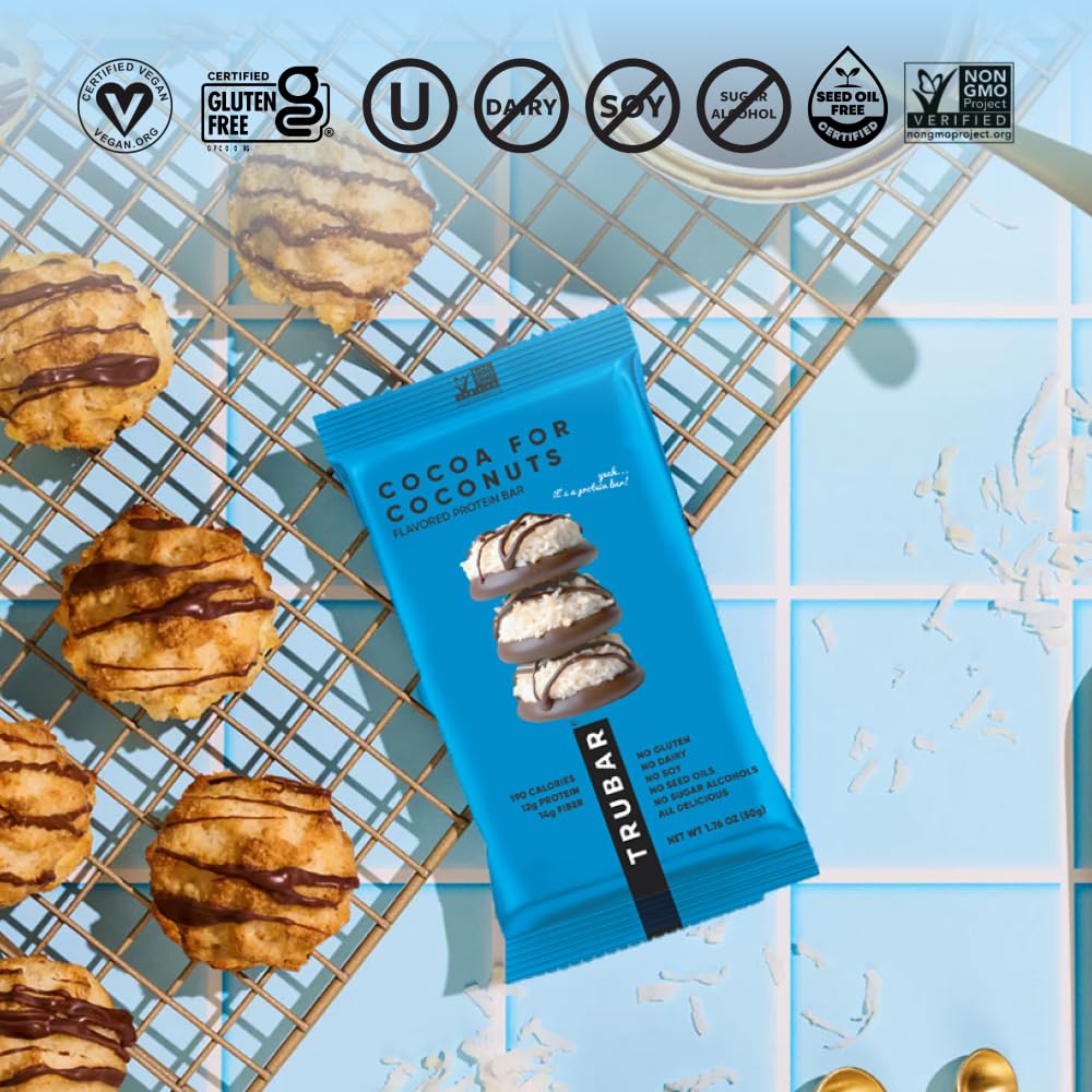 TRUBAR Vegan Protein Bars - Soy Free, Dairy Free, Gluten Free Protein Bars - No Sugar Alcohols - Non-GMO - 12g of Protein - It's Mint To Be Chip - 12 Count