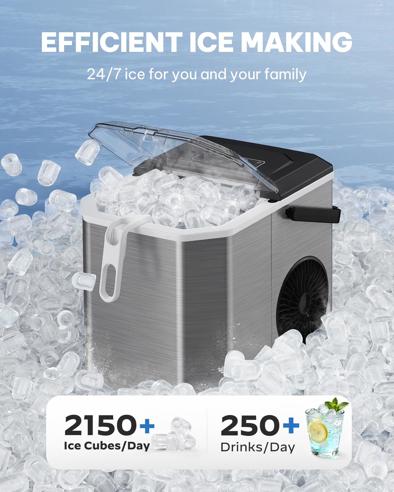 Silonn Ice Maker Countertop, Portable Ice Machine with Carry Handle, Self-Cleaning Ice Makers with Basket and Scoop, 9 Cubes in 6 Mins, 26 lbs per Day, Ideal for Home, Kitchen, Camping, RV
