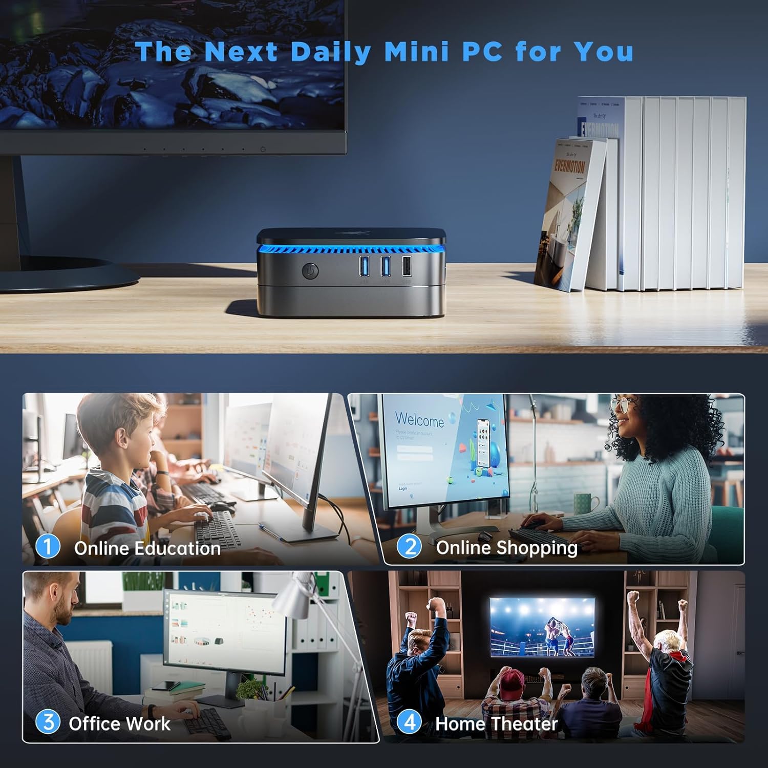 KAMRUI Essenx E1 Mini PC Computer, AMD 3150U (Beats i3-10110U/N95), 8GB RAM 256GB SSD, Mini Desktop Computer Support Dual 4K, WiFi, Bluetooth, Ethernet for Business, Education, Home