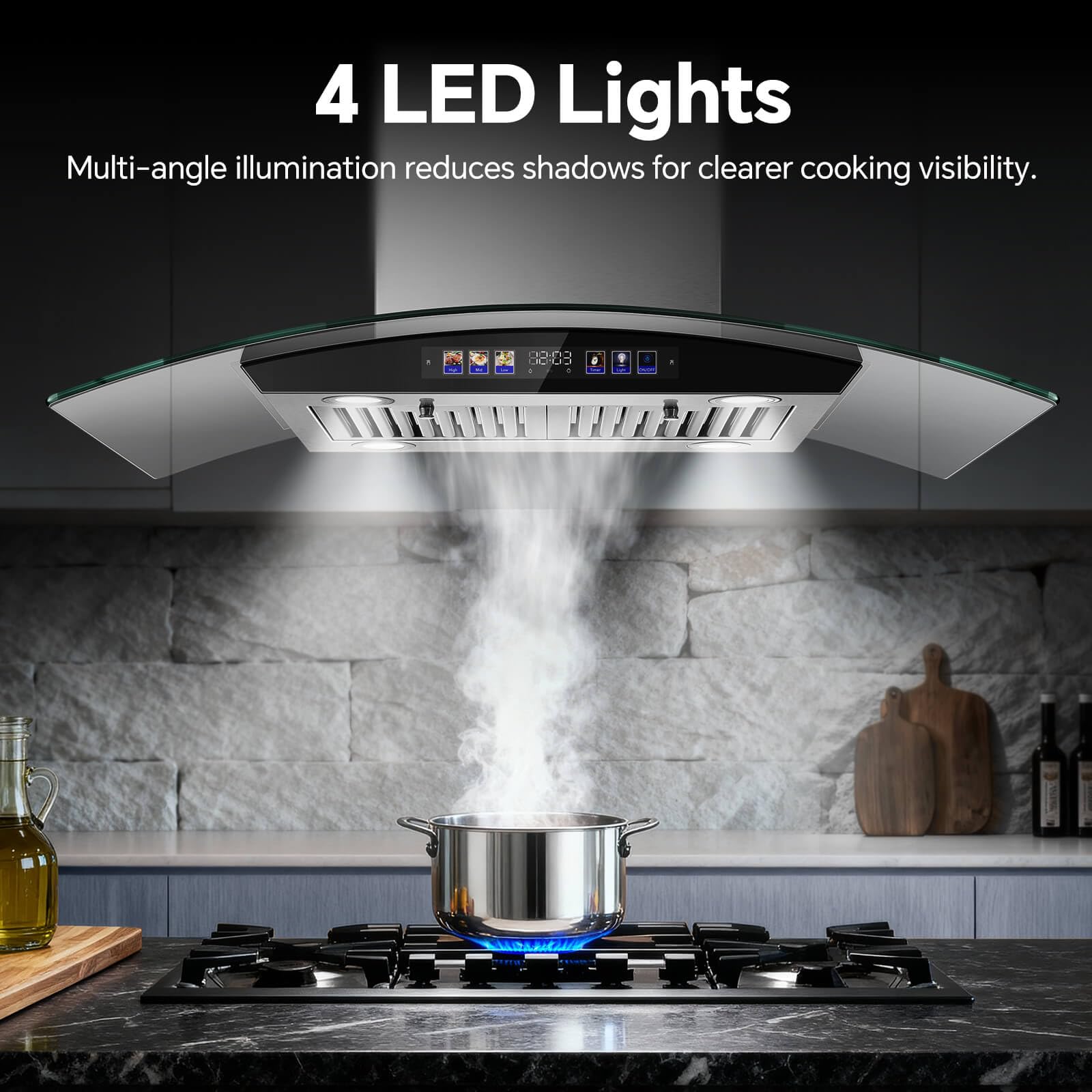 JOEAONZ Island Range Hood 30 Inch 700 CFM Gesture & Touch Control Ceiling Mount Stainless Steel Kitchen Vent Hood, Kitchen Exhaust Hood, Ducted/Ductless Convertible 3-speed Ventilation Fan Switchable