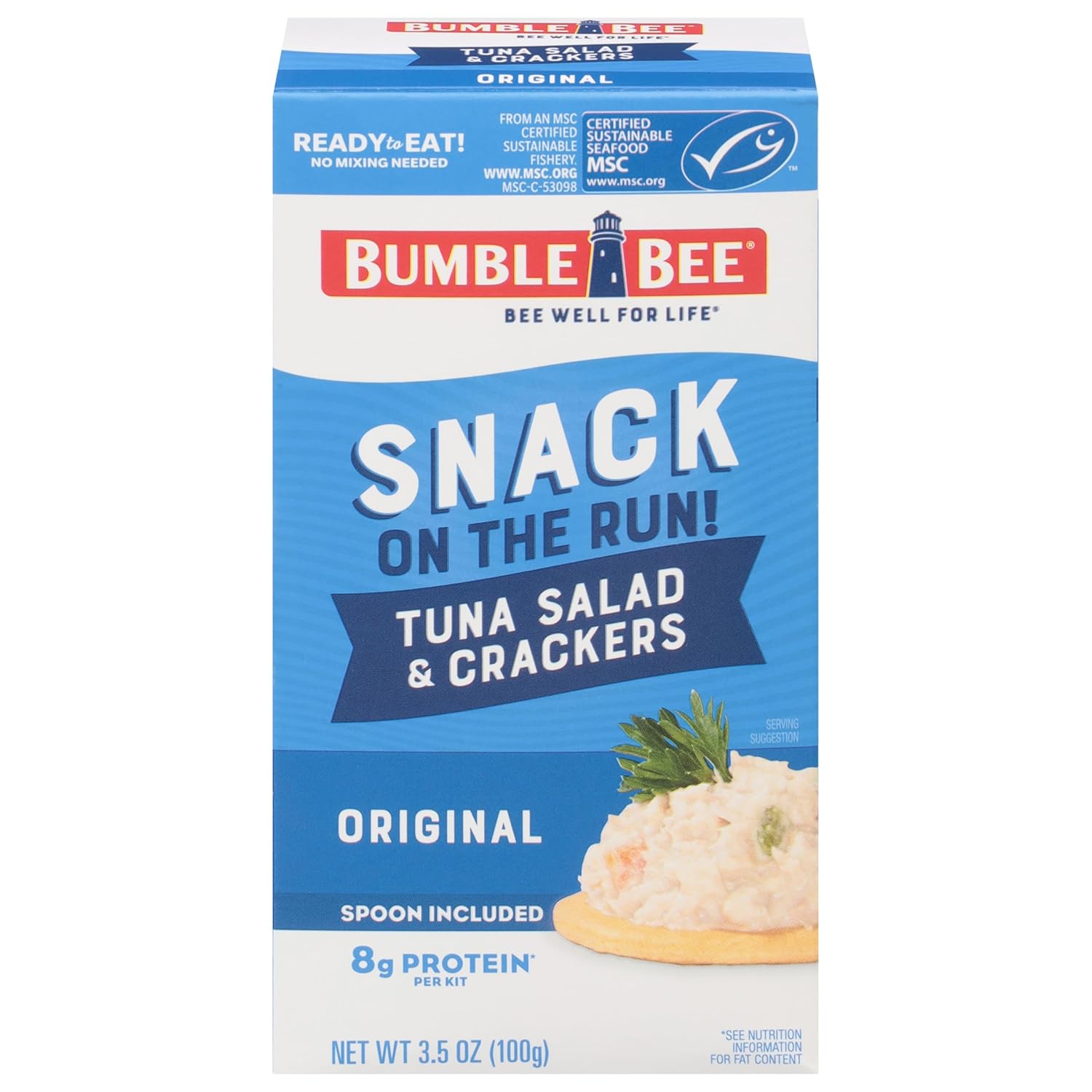Bumble Bee Snack On The Run Original Tuna Salad with Crackers Kit (Pack of 12) - Ready to Eat Protein Snack Pack - 8g Protein per Box - Wild Caught MSC Certified Tuna