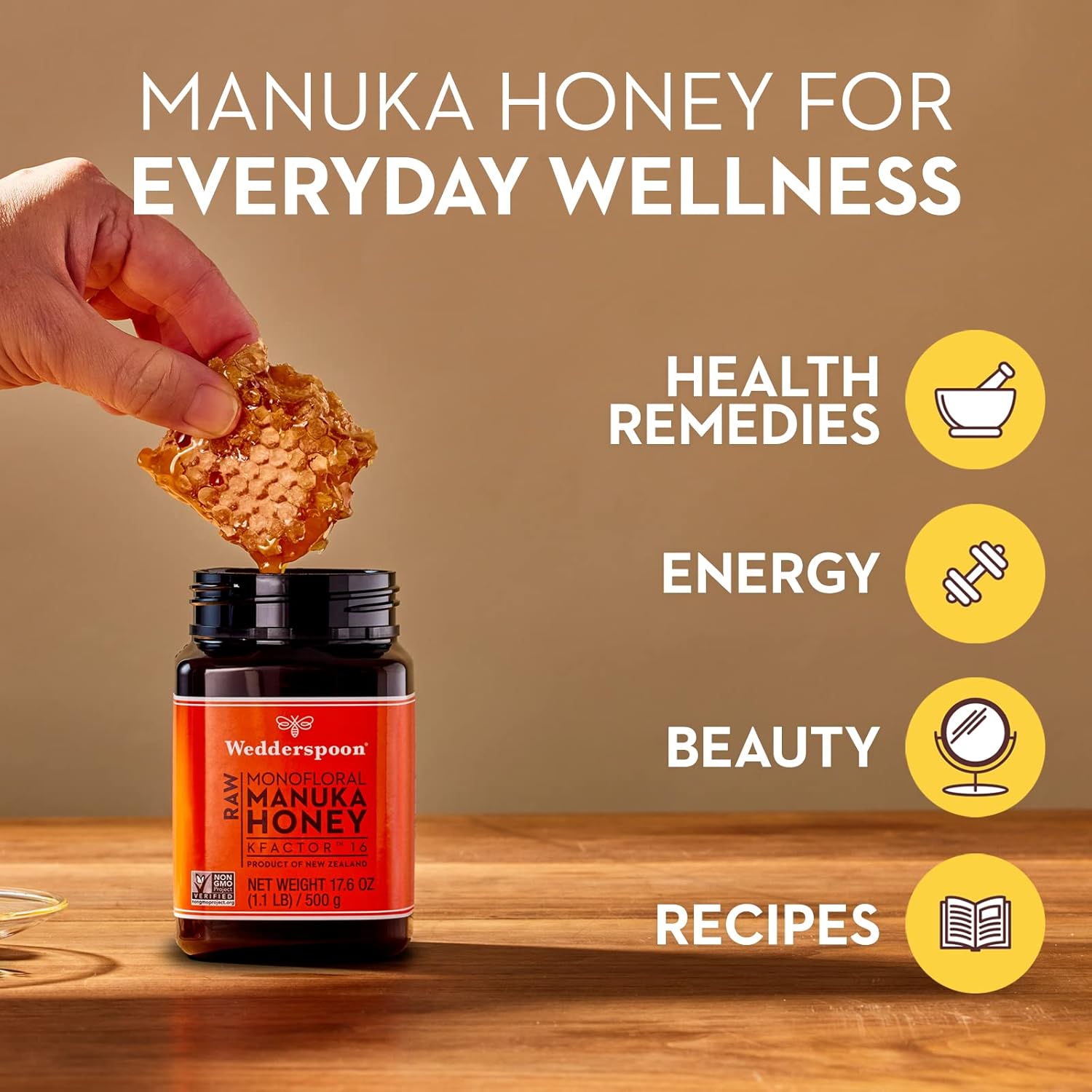 Wedderspoon Raw Premium Manuka Honey, 150+ MGO, 17.6 Oz, Unpasteurized, Genuine New Zealand Honey, Traceable from Our Hives to Your Home