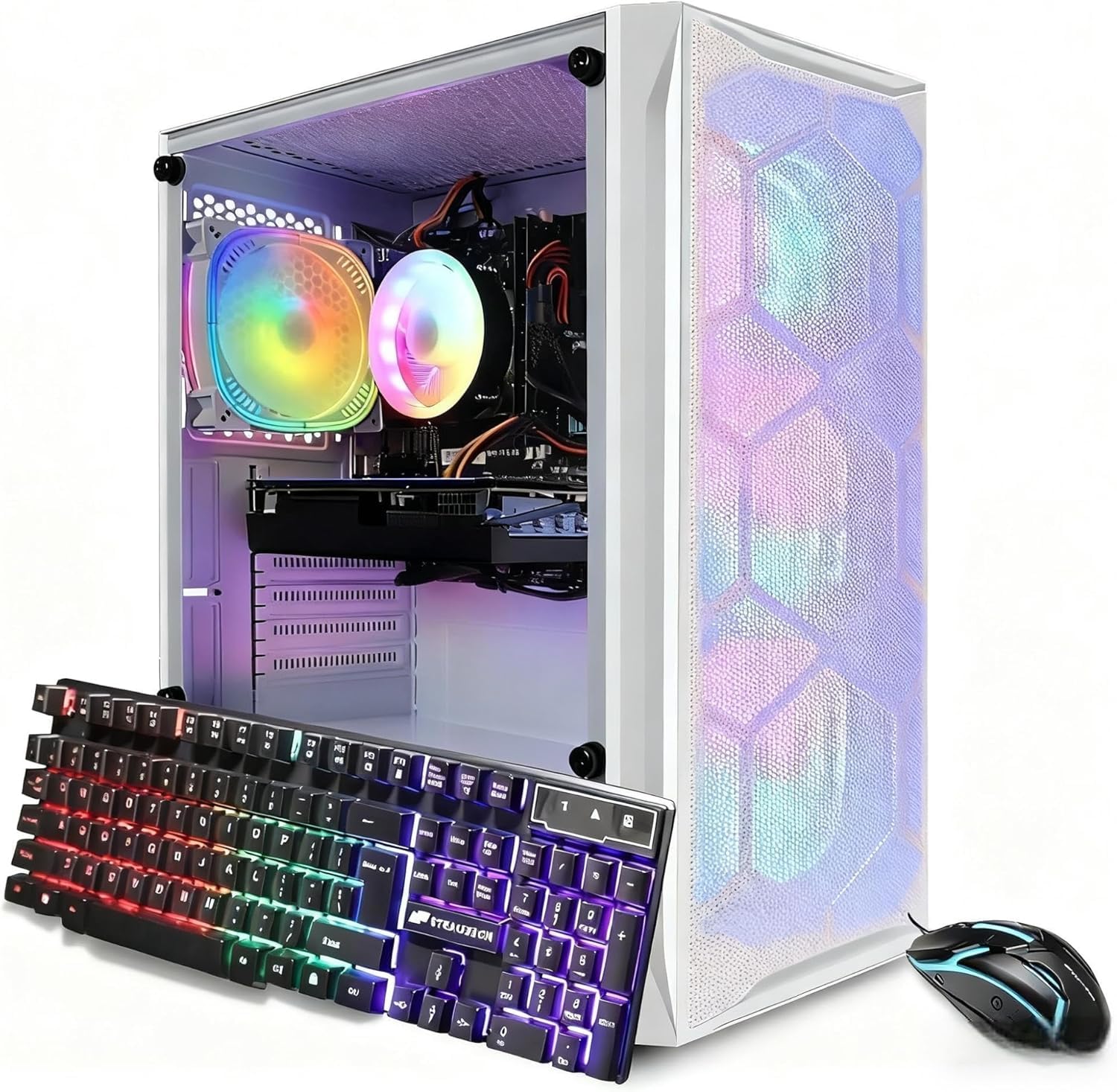 STGAubron Gaming PC Desktop Computer, Intel Core i7 up to 3.9GHz, Radeon RX 580 8G, 16G RAM, 512G SSD, WiFi 6, BT 5.0, RGB Fan x4, Windows 11 Home