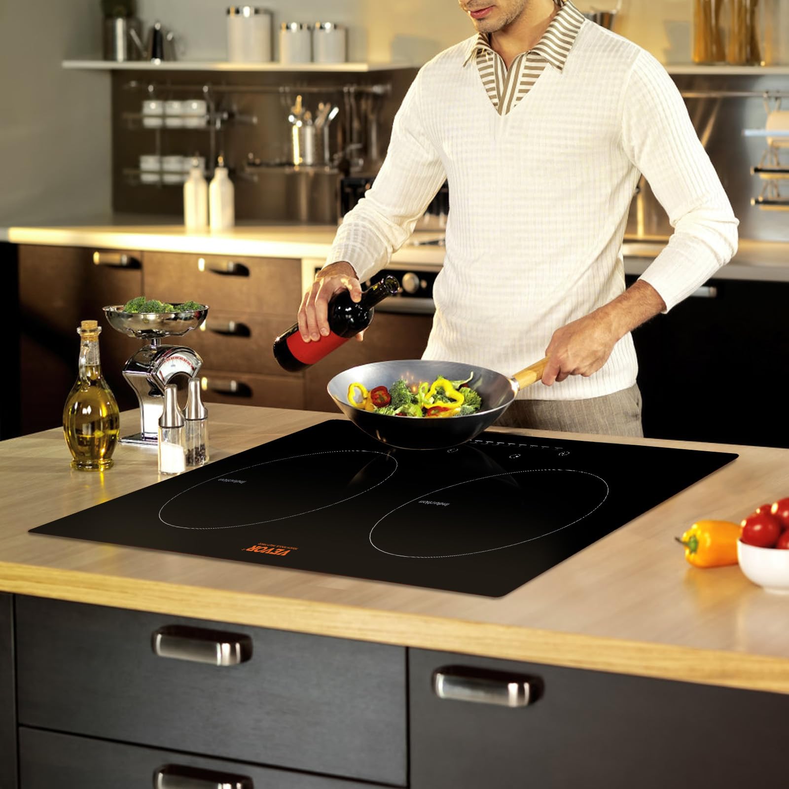 VEVOR Built-in Induction Electric Stove Top 30 Inch,5 Burners Electric Cooktop,9 Power Levels & Sensor Touch Control,Easy to Clean Ceramic Glass Surface,Child Safety Lock,240V