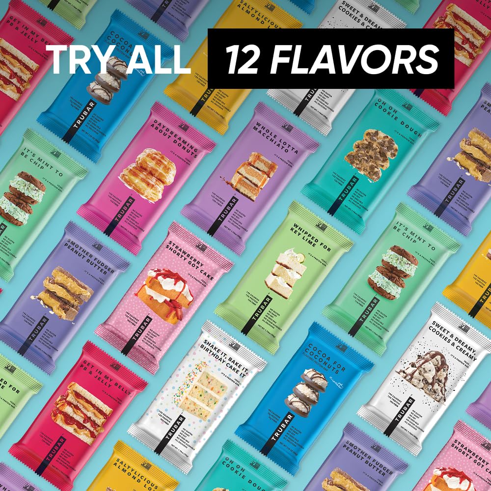 TRUBAR Vegan Protein Bars - Soy Free, Dairy Free, Gluten Free Protein Bars - No Sugar Alcohols - Non-GMO - 12g of Protein - It's Mint To Be Chip - 12 Count