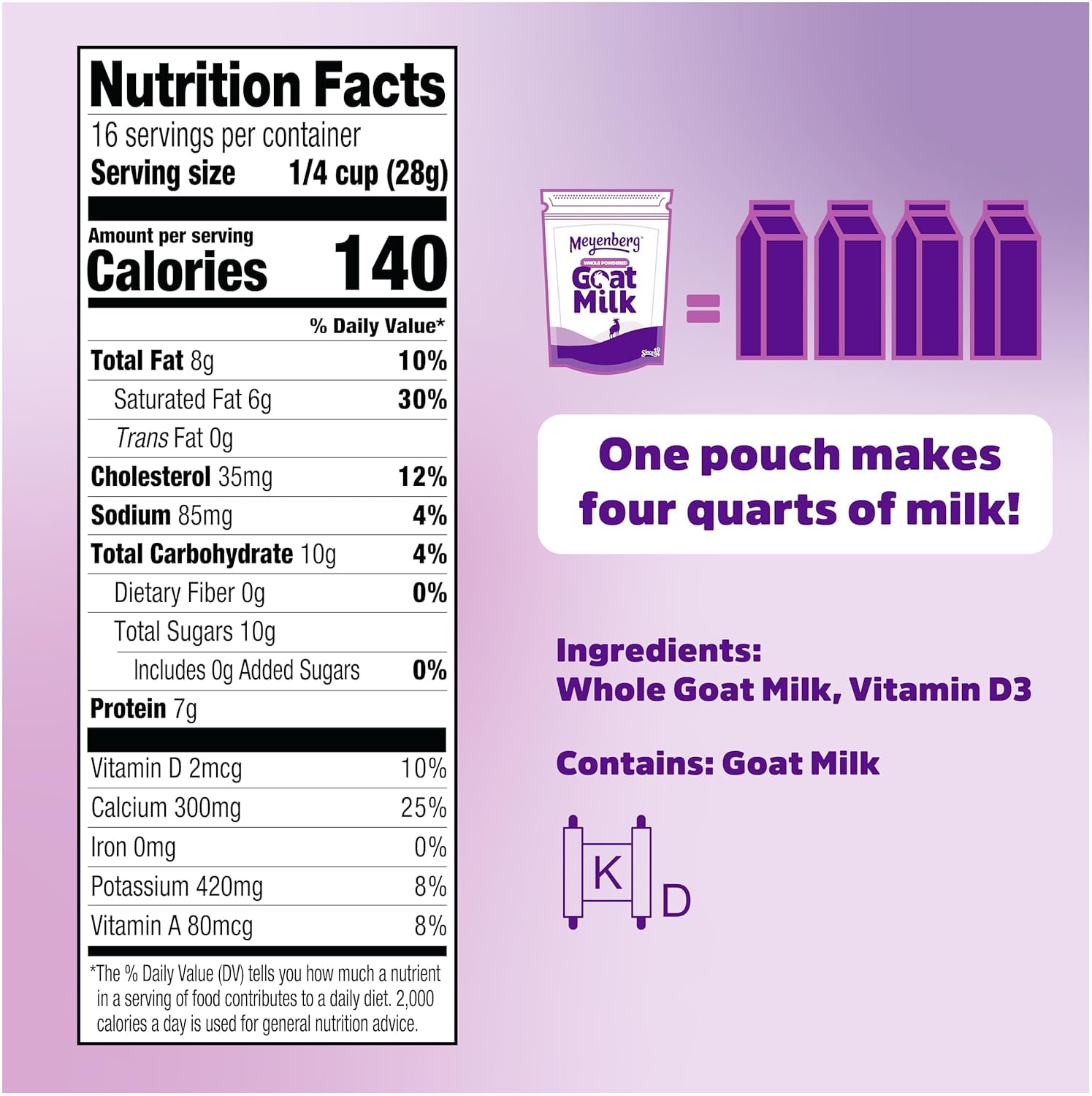 Meyenberg Whole Powdered Goat Milk, 16oz pouch, Amazon Exclusive, Kosher, Gluten Free, 6pk