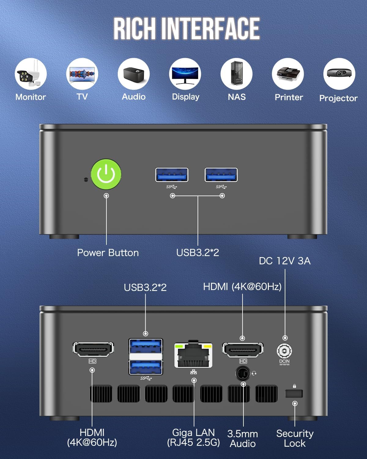 GMKtec Mini PC Computers Intel N95 Processor (Turbo 3.4GHz) 8GB DDR4 256GB SSD Desktop Computer 4K Dual HDMI Display/3x USB3.2/WiFi 5 BT5.0/RJ45 Ethernet Nucbox G3S