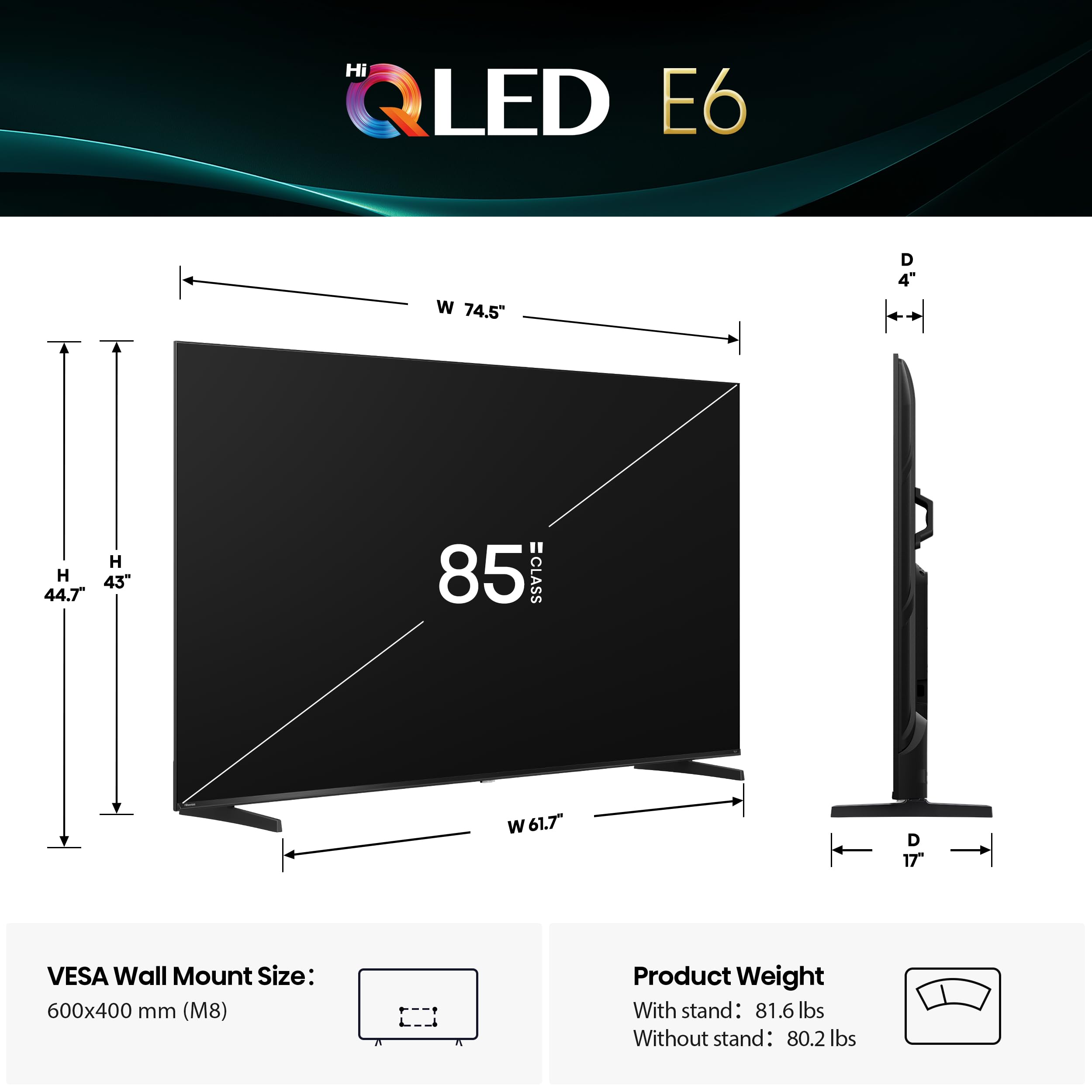 Hisense 55" E6 Cinema Series Hi-QLED 4K UHD Smart Fire TV (55E6QF) - AI Light Sensor, Dolby Vision · Atmos, Voice Remote with Alexa, Motion Rate 120, HDR 10+ Adaptive, Game Mode Plus