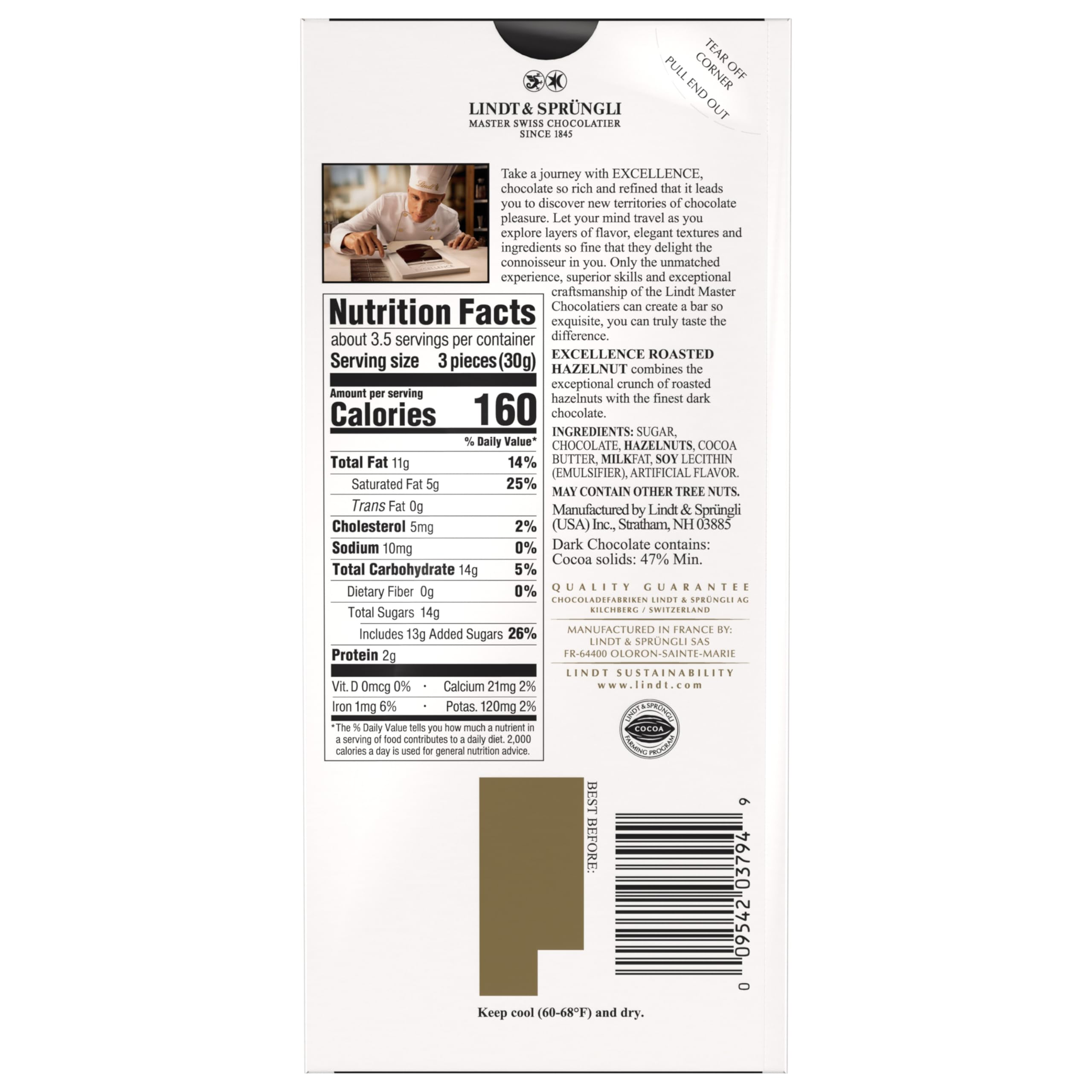 Lindt EXCELLENCE 85% Cocoa Dark Chocolate Bar, Dark Chocolate Candy, 3.5 oz. (12 Pack)