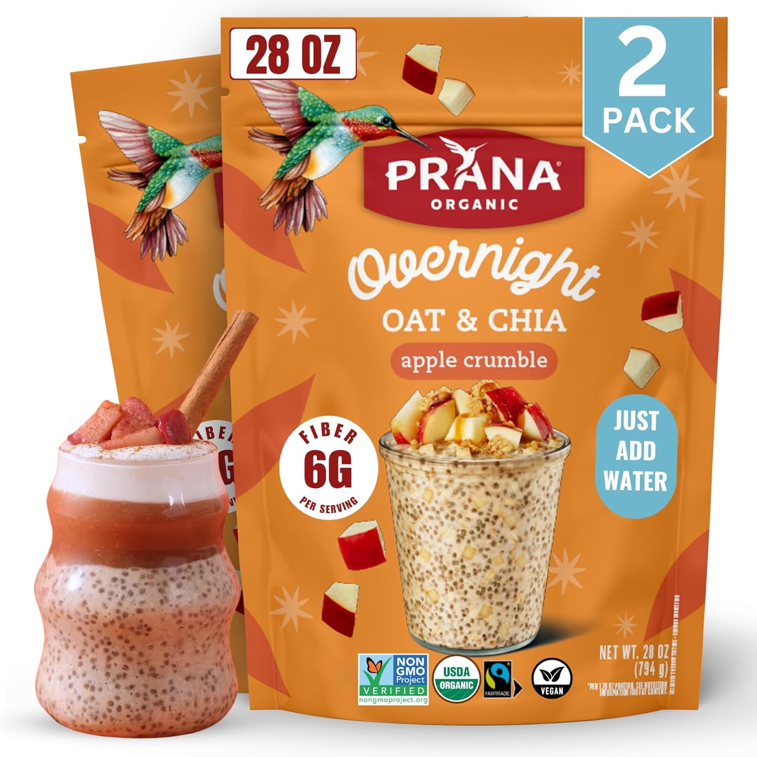 Prana Organic Overnight Chia with Oats Berry Fairy | Rich in Fiber & Protein, Vegan, Non-GMO | Ready to Eat Breakfast - 28 oz Bags - 2 Pack