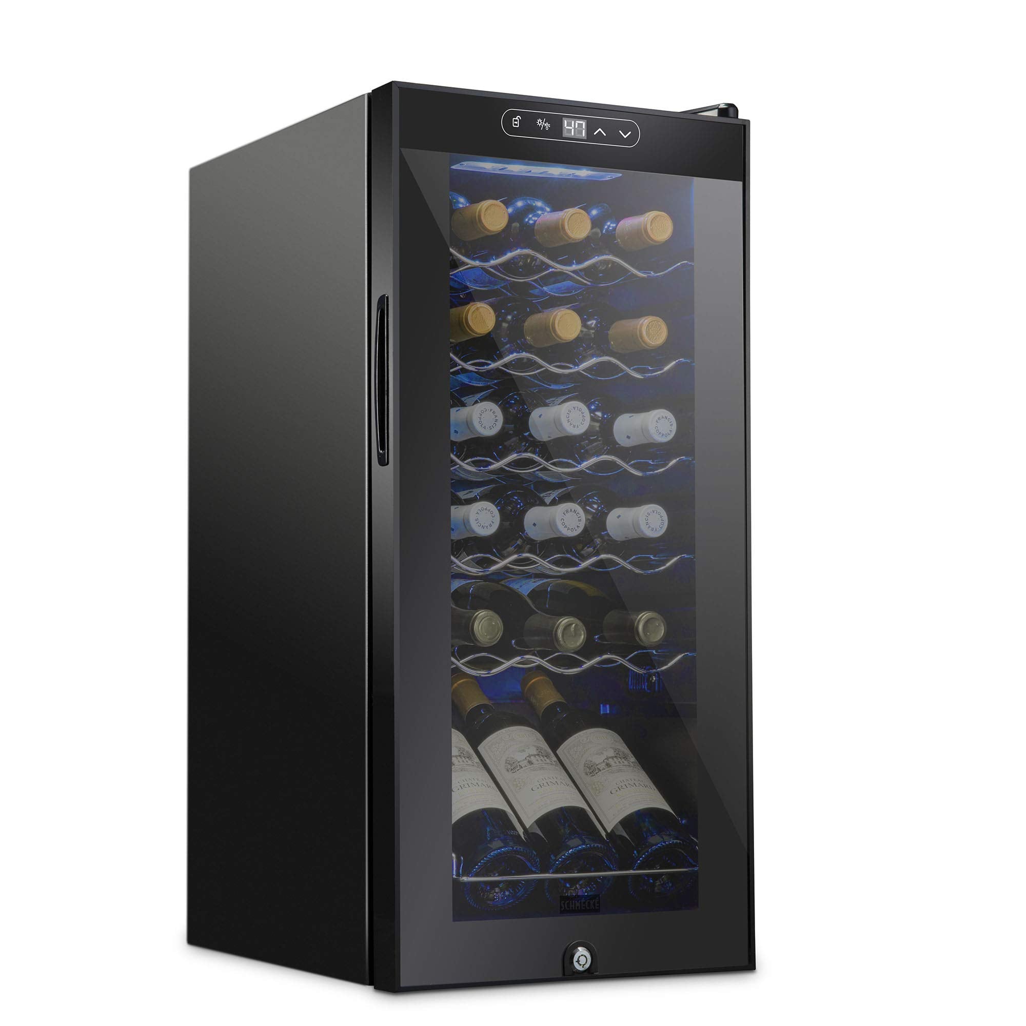 SCHMECKE 28 Bottle Compressor Wine Cooler Refrigerator w/Lock - Large Freestanding Wine Cellar - 41f-64f Digital Temperature Control Wine Fridge For Red, White, Champagne or Sparkling Wine - Black