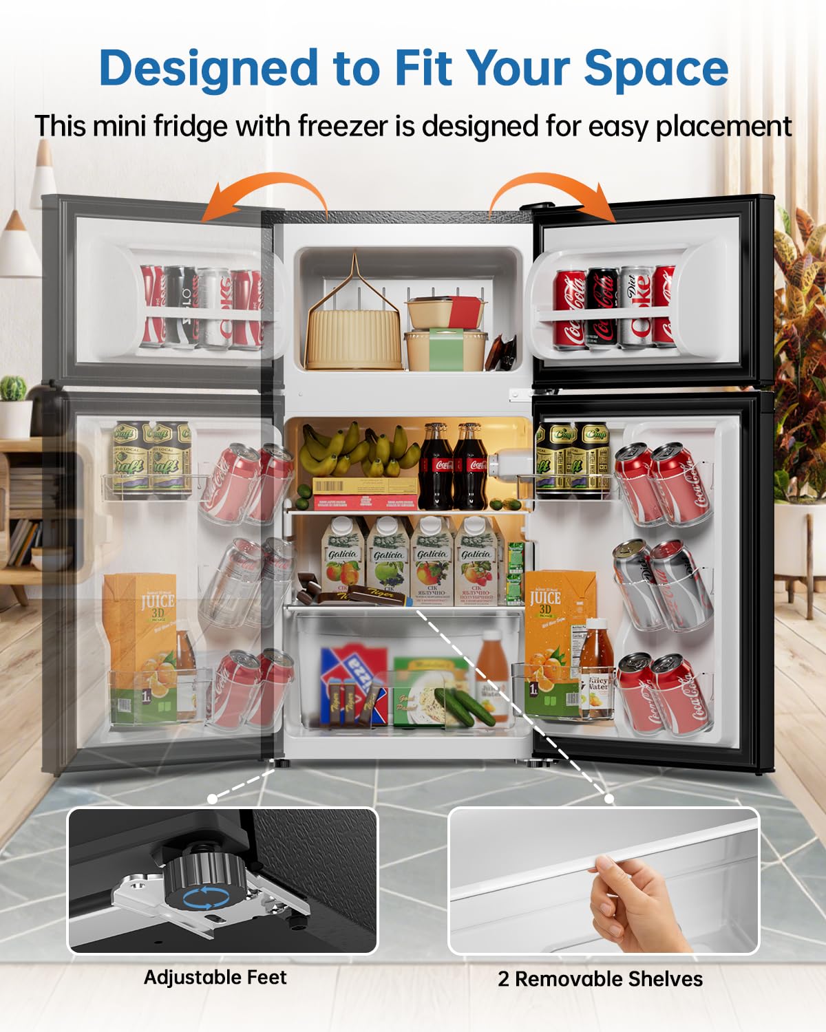 Frostorm 3.2 Cu Ft Mini Fridge with Freezer - Energy Efficient, Large Capacity Single Door Upright Freezer for Bedroom, Office & Dorm | Small Fridge, Reversible Door, ETL Certified(Black)