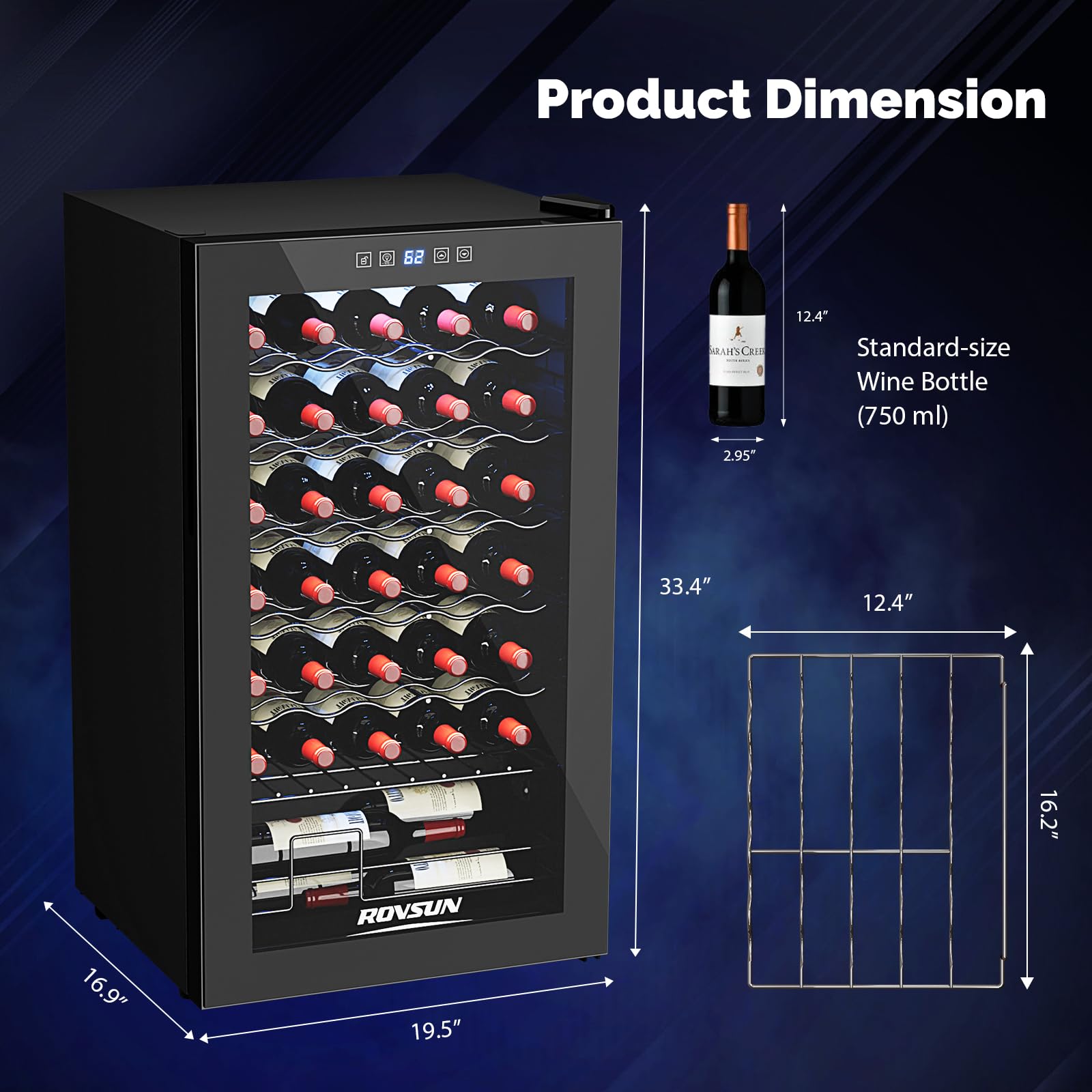 ROVSUN 18 Bottle Wine Fridge, Freestanding Compressor Wine Cooler Refrigerator, Beverage Wine Chiller with Digital Temperature Control & Double-layer Glass Door for Red White Wine, Champagne, Beer