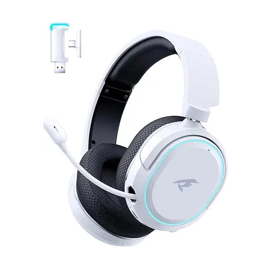 Wireless Gaming Headset, 7.1 Surround Sound, 2.4GHz USB Gaming Headphones with Bluetooth 5.4, 100H Battery, ENC Noise Canceling Mic, RGB Light, Wireless Headset for PC PS5 PS4 Mac Switch (Black-White)