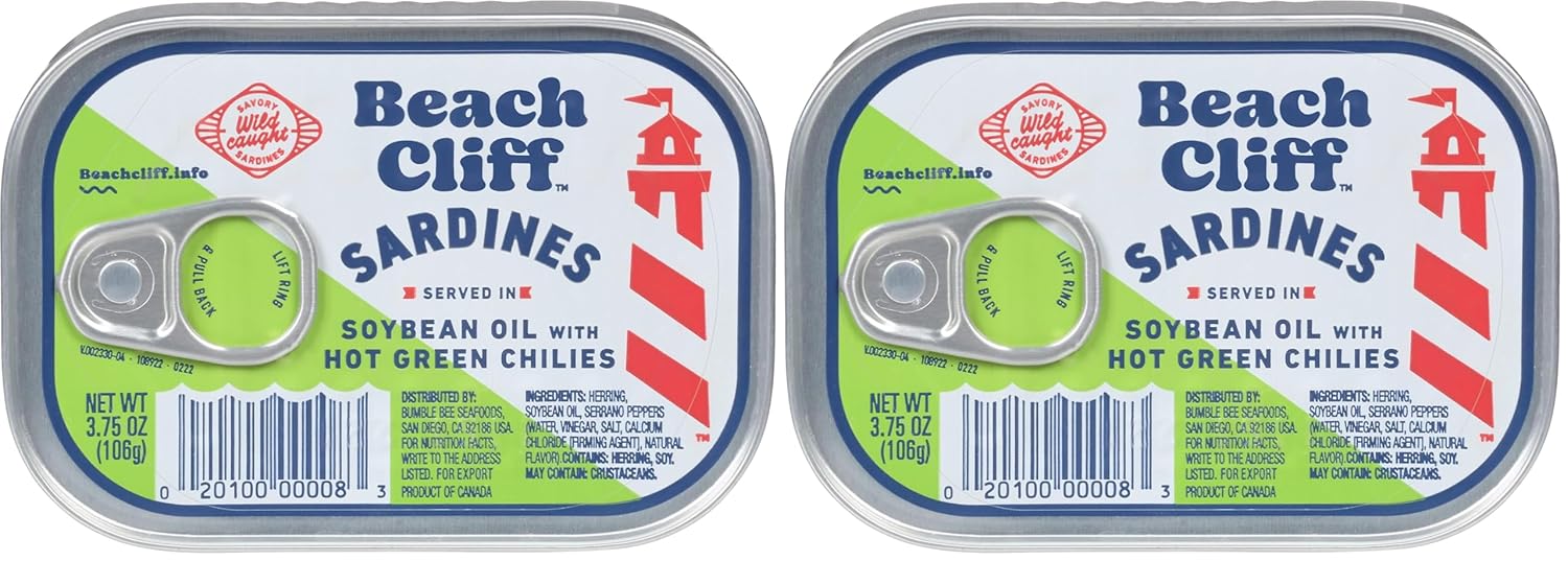 Beach Cliff Sardines in Water, 3.75 oz Can (Pack of 12) - Wild Caught Sardines - 12g Protein per Serving - Gluten Free, Keto Friendly