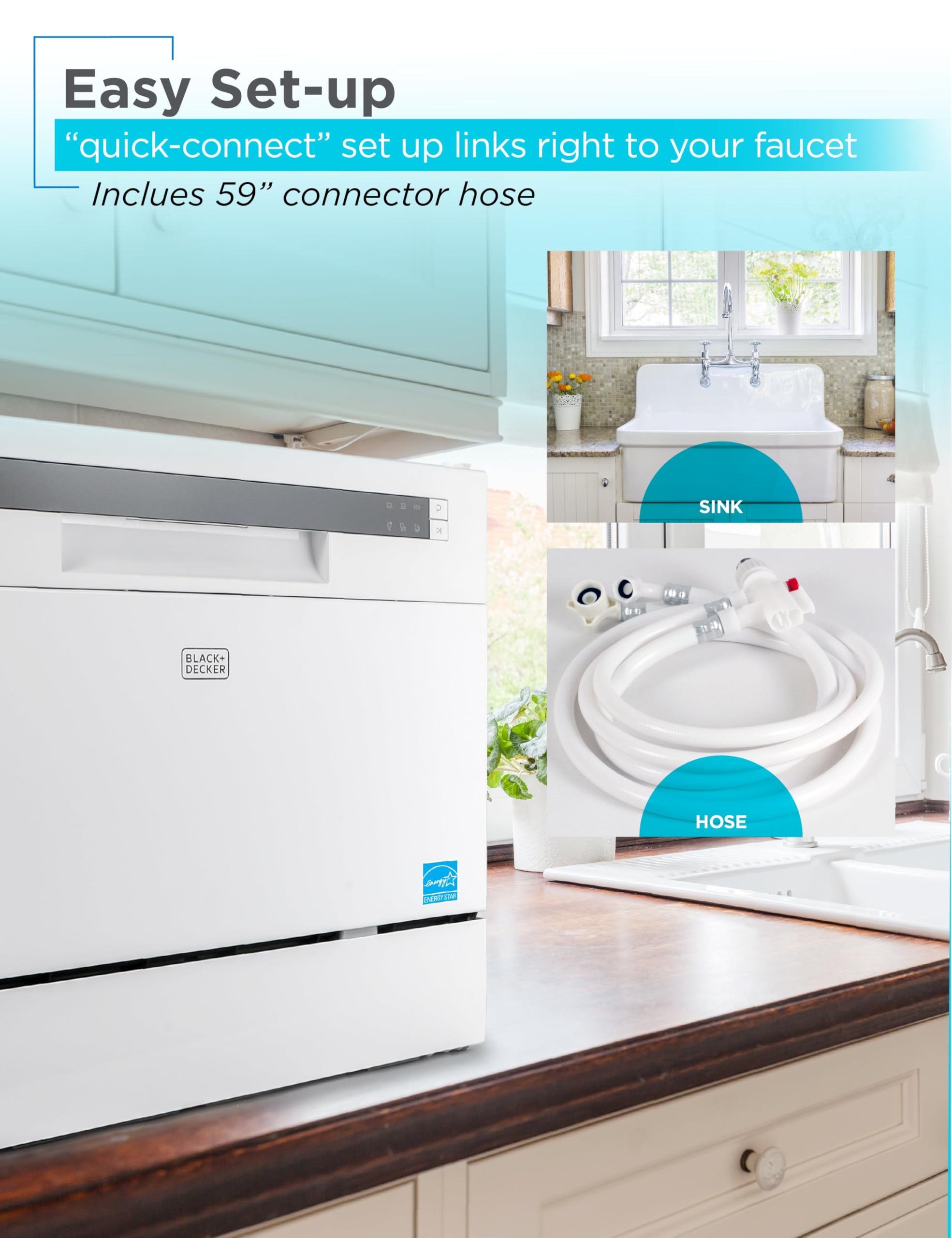 BLACK+DECKER BCD6W 6 Place Setting ENERGY STAR Portable Compact Countertop Dishwasher
