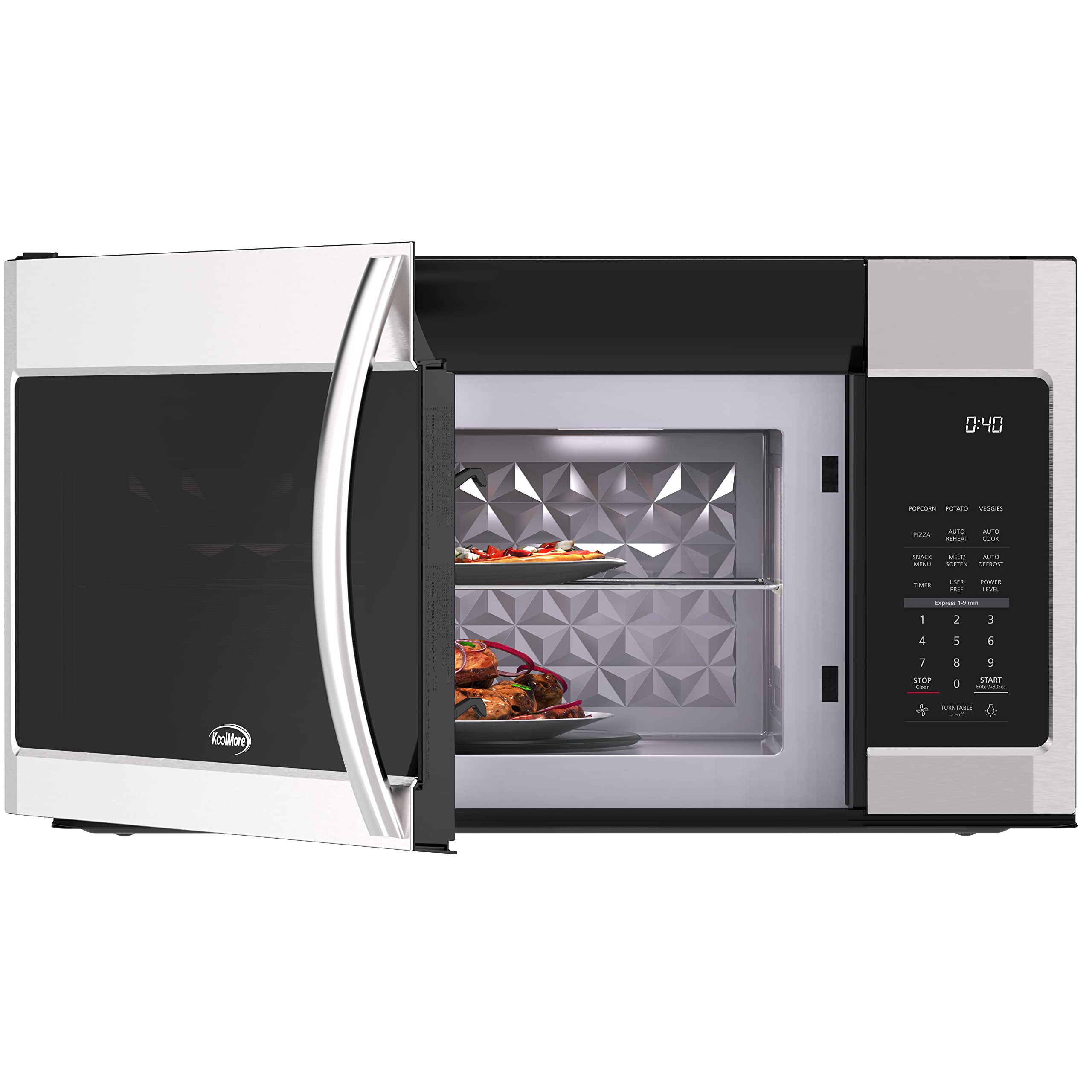KoolMore Reserve Built-in Microwave Convection Oven with Air Fry, 3-in-1 Combo, Sensor Cook, Soft-Close Door, Stainless Steel, 24 in. / 1.6 cu. ft. with NEMA 5-20P Plug in Black