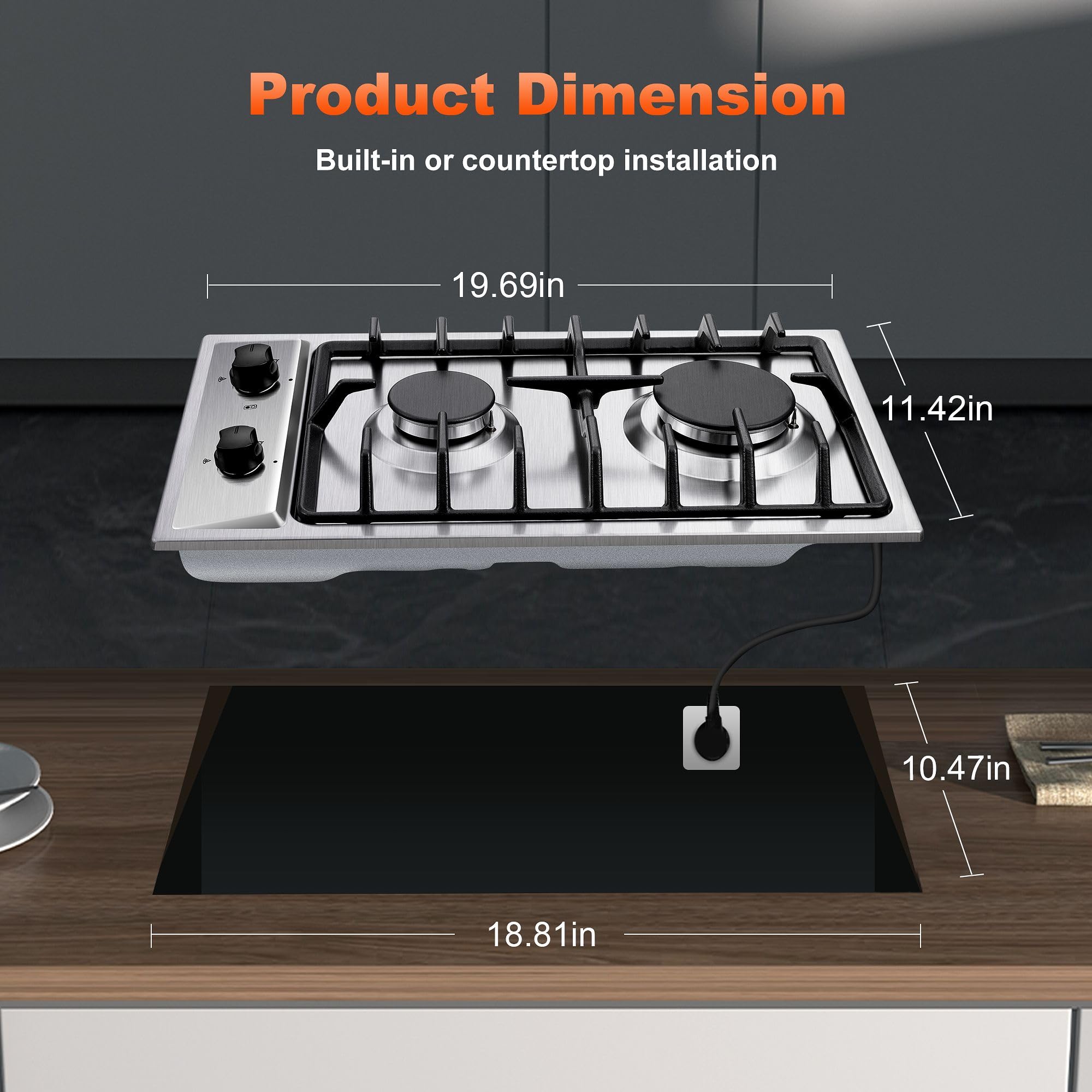 Eascookchef 30 inch Gas Cooktop, Gas Stove Top with 5 High Efficiency Burners, Bulit-in Stainless Steel Propane Cooktop for Kitchen, NG/LPG Convertible Stovetop, Thermocouple Protection