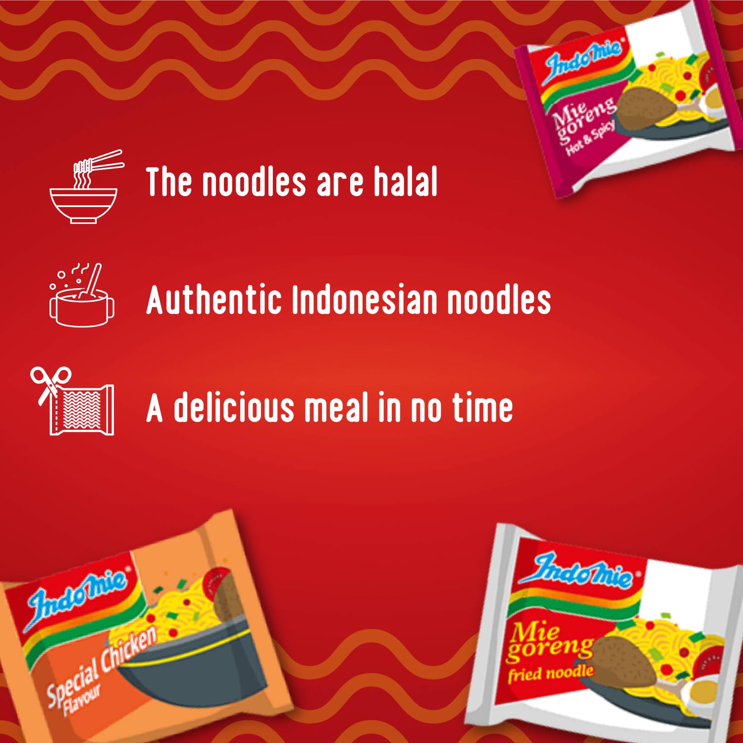 Indomie Mi Goreng Instant Stir Fry Noodles, Halal Certified, Original Flavor (Pack of 30)