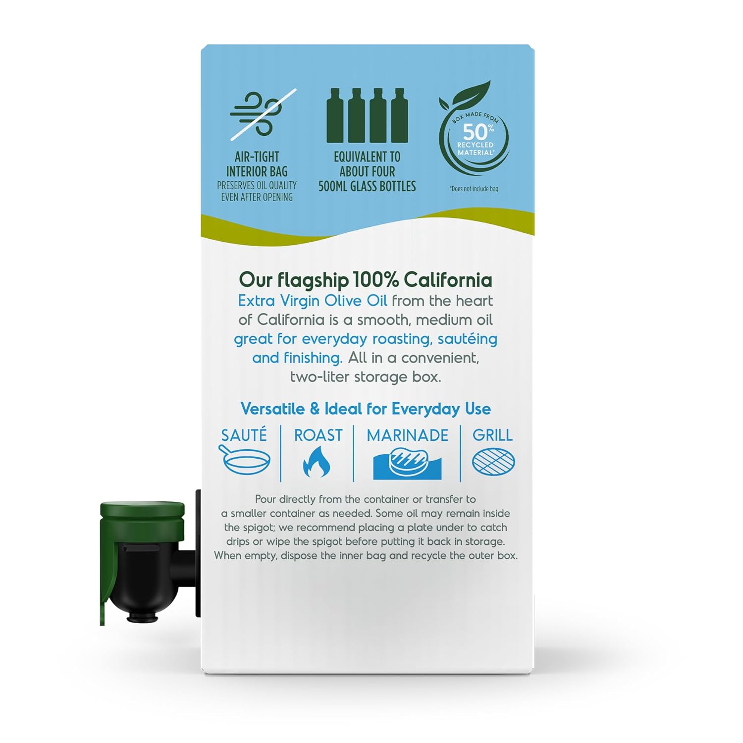 California Olive Ranch, 100% California Bag-in-Box Extra Virgin Olive Oil, 2L (Pack of 1)