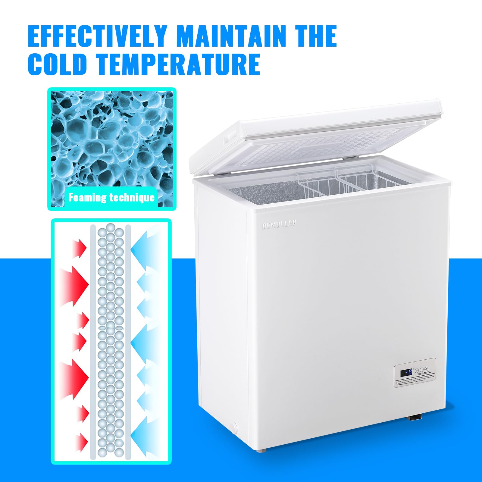 Mini Chest Freezer Compact Deep Freezing Machine with Electronic Temperature Control (Accurate to 1 ℉) Freestanding Small Freezer with 2 Removable Storage Baskets Black