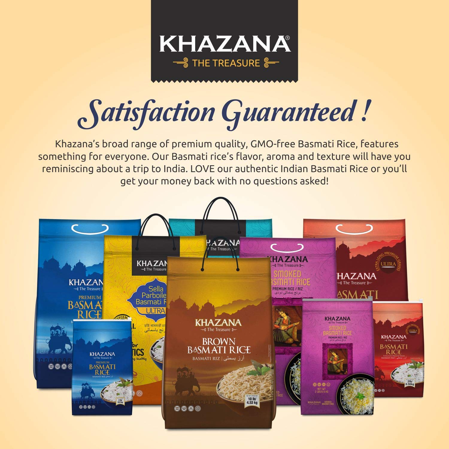 Authentic Smoked Basmati Rice by Khazana in 10 lb Bag - Aromatic and Flavorful Indian Grain - Non-GMO, Gluten Free, Kosher, Cholesterol Free