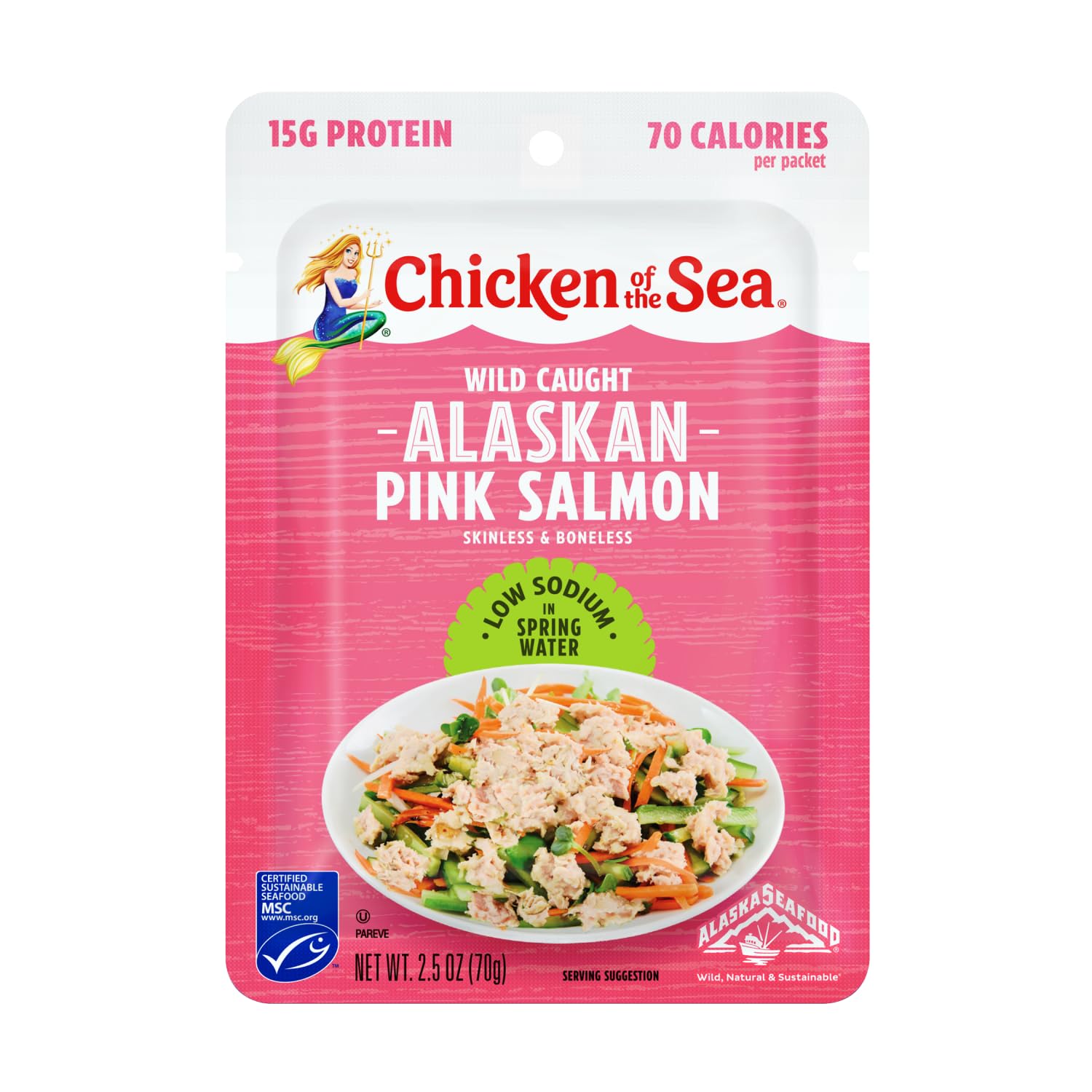Chicken of the Sea Alaskan Pink Salmon in Spring Water, 2.5 Ounce Packets (Box of 12), Wild Caught, Skinless & Boneless