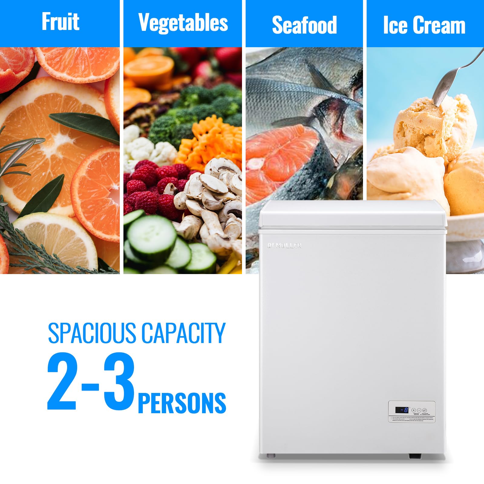 Mini Chest Freezer Compact Deep Freezing Machine with Electronic Temperature Control (Accurate to 1 ℉) Freestanding Small Freezer with 2 Removable Storage Baskets Black