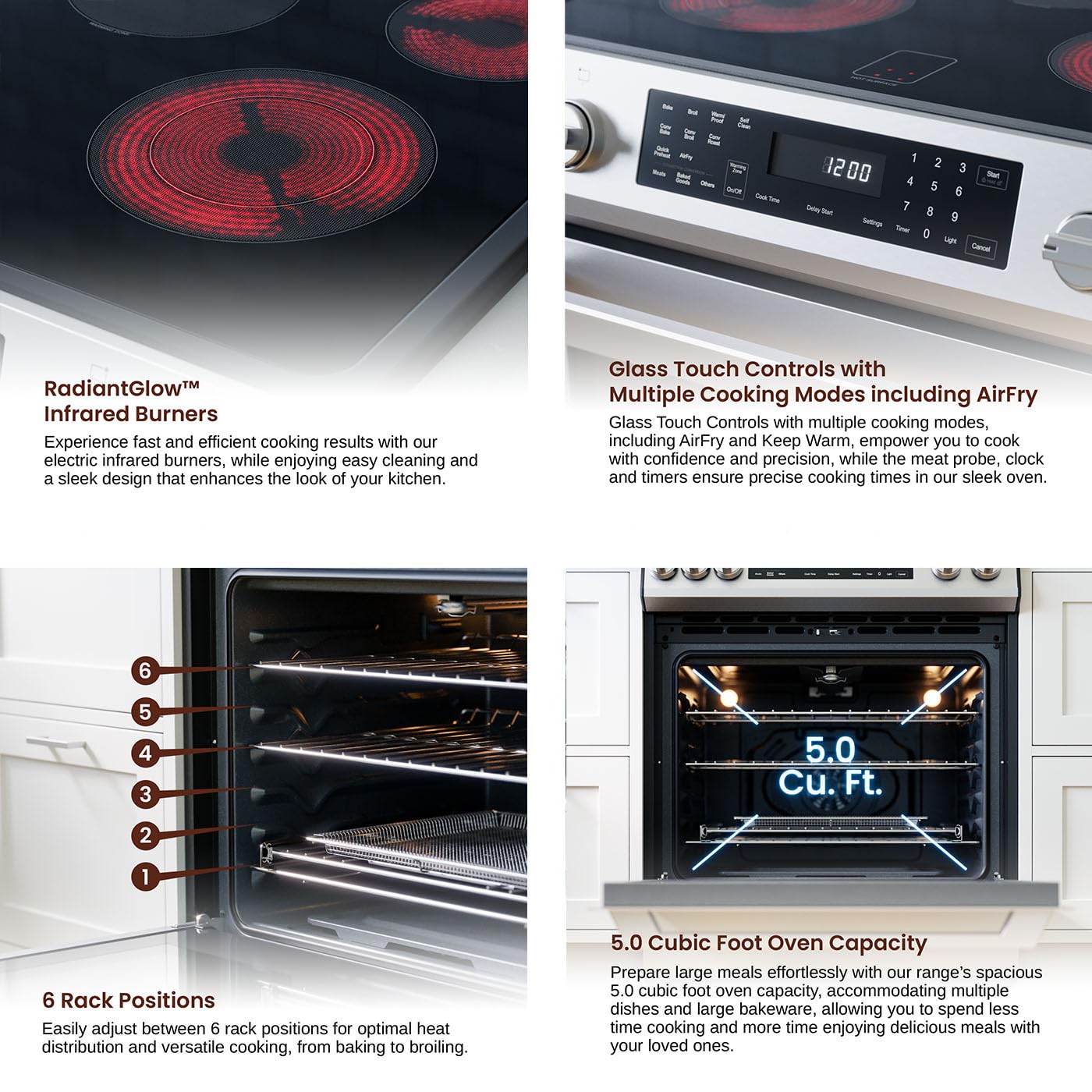 Rangaire RRE303GS 30" Glass Touch Electric Range Oven - Stainless Steel, Infrared Stove Burners, True Convection, Self Cleaning, Easy Reach Racks