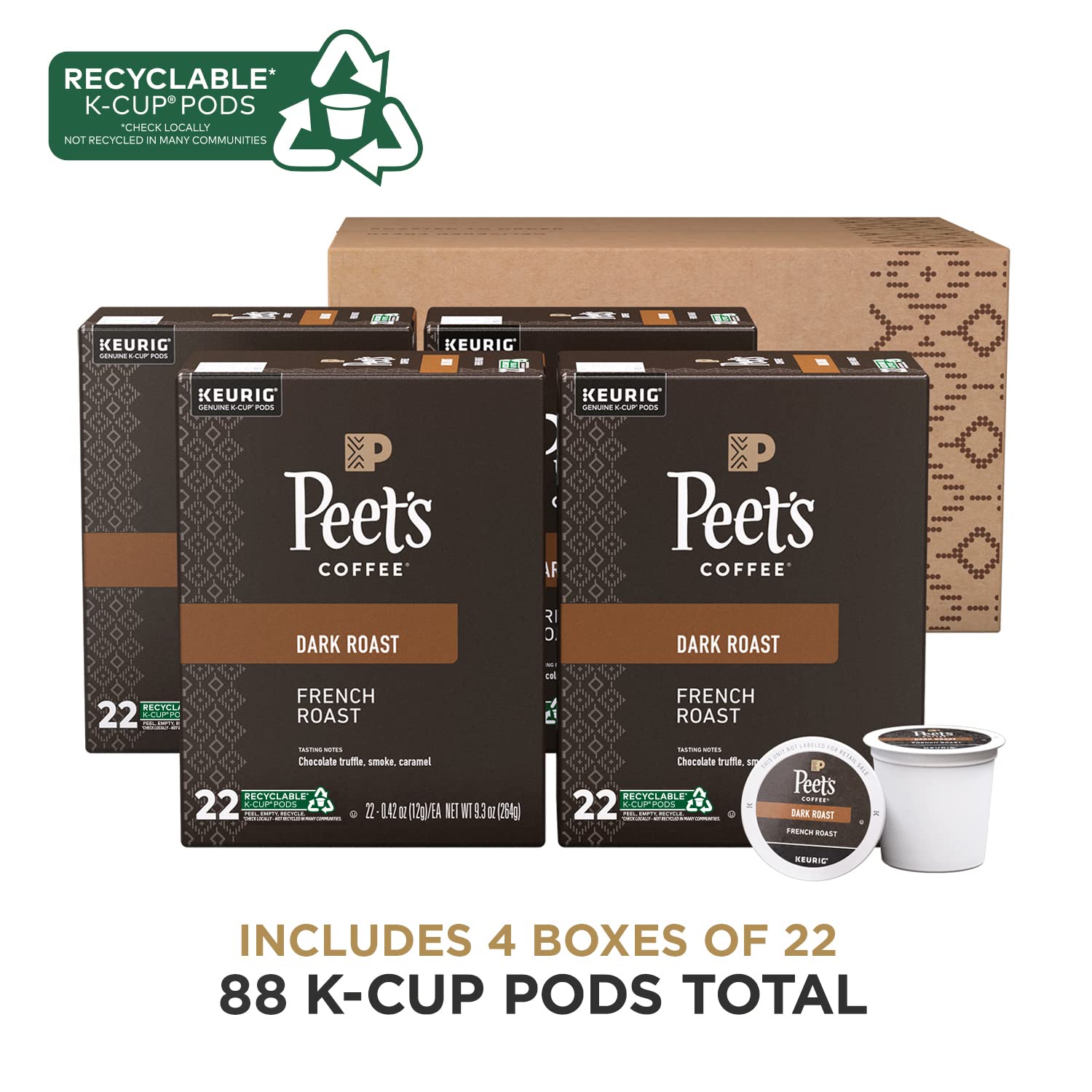 Peet's Coffee, Dark Roast Keurig K-Cup Pods - Major Dickason's Blend 75 Count (1 Box of 75 Pods)