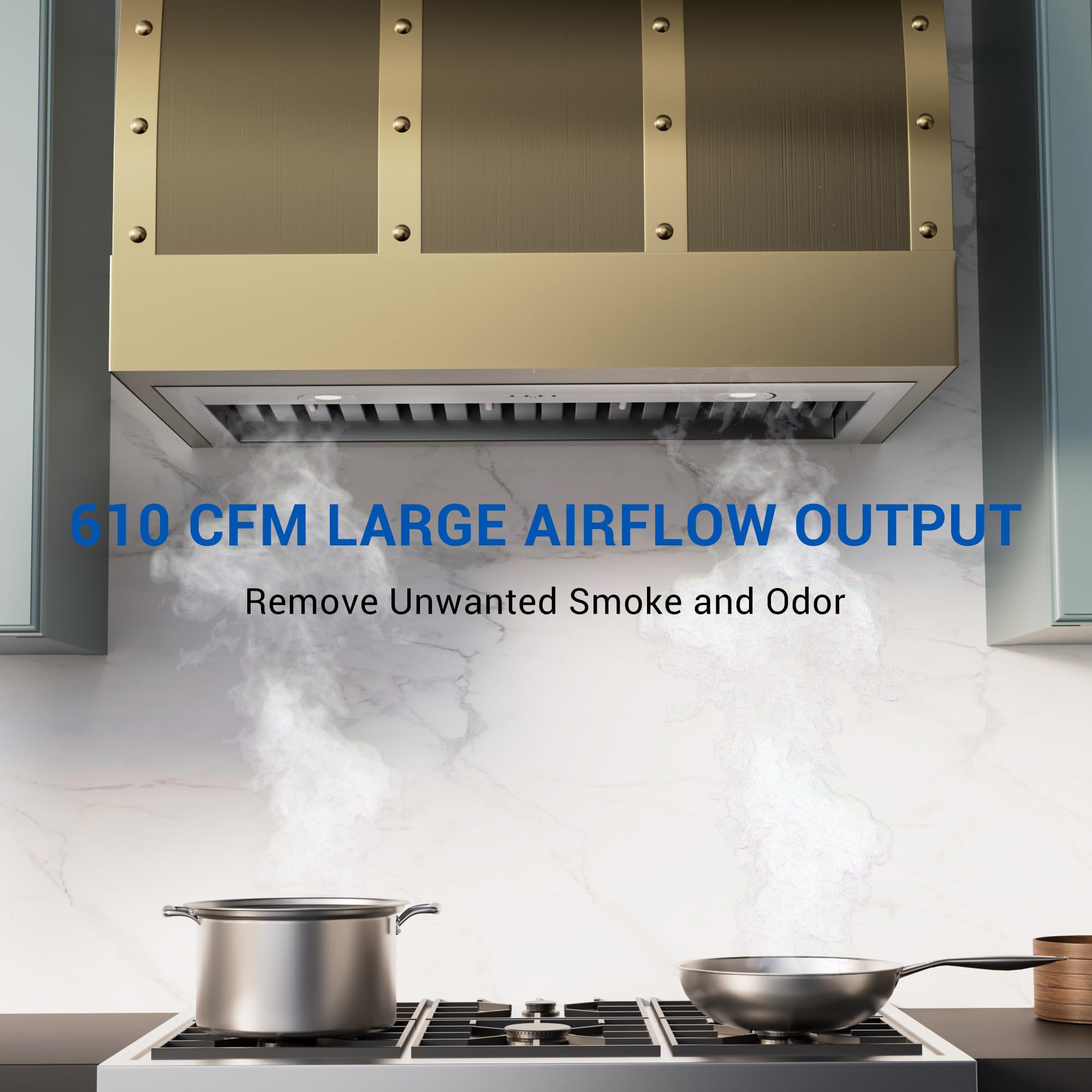 CT Copper Tailor Built-in Range Hood Insert Vent 48 Inch, 1150 CFM with 4-Speed Fan, LED Light, Dishwasher-safe Baffle Filter,Stainless Steel