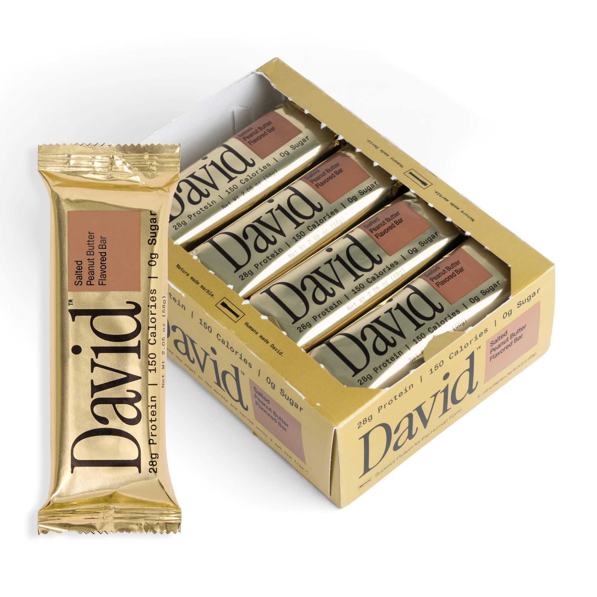 David High Protein Bars No Sugar - Sugar Free Protein Bars, Low Carb, Gluten Free - 28g of Protein, 150 Calories - David Bar On-The-Go Snack - Peanut Butter Chocolate Chunk Flavor, Pack of 12