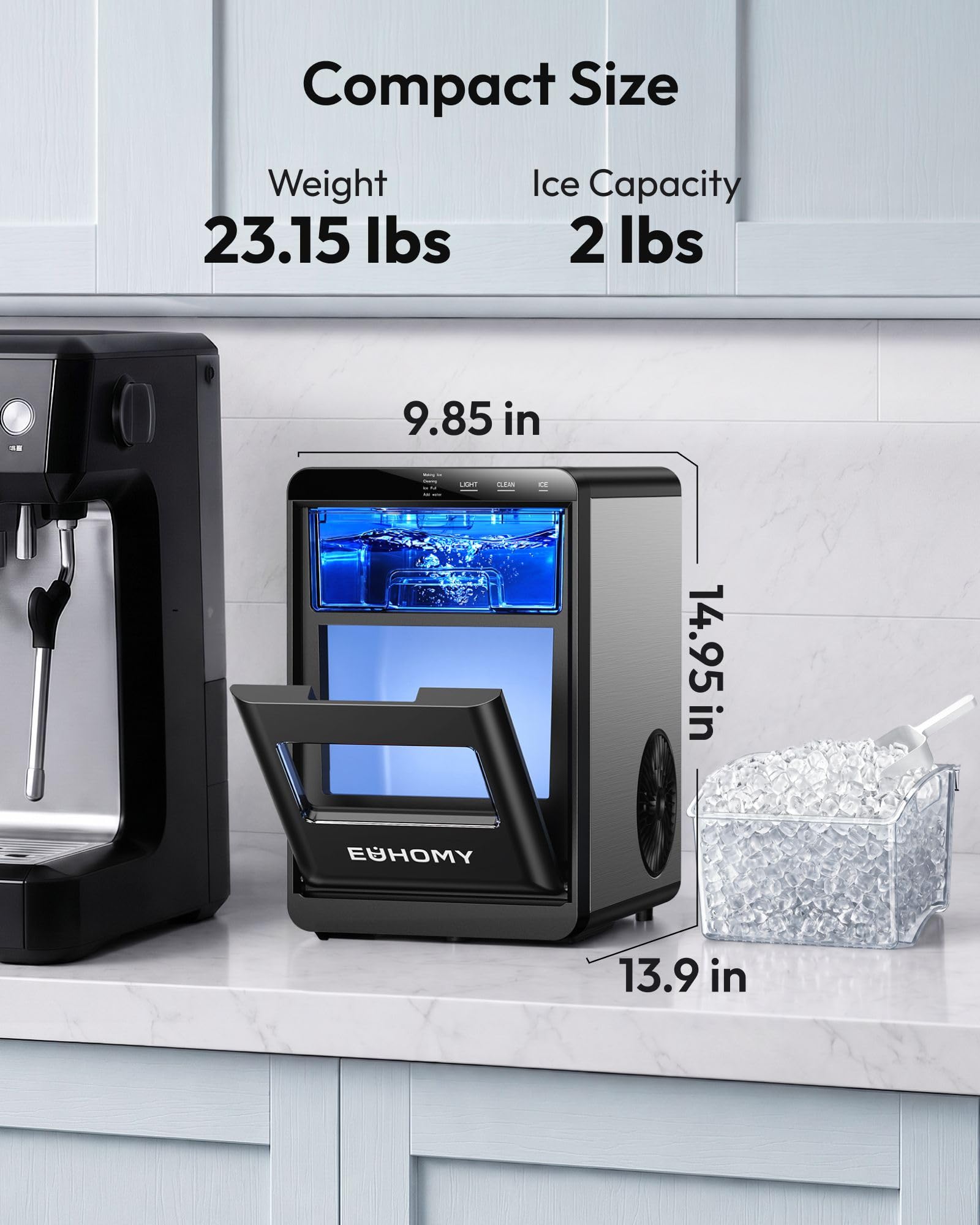 EUHOMY Nugget Ice Maker Countertop, 44Lbs/24H Sonic Ice Maker Machine, Self-Cleaning Pellet Ice Makers with Ice Scoop&Basket, Countertop Pebble Ice Maker for Home/Kitchen/Office