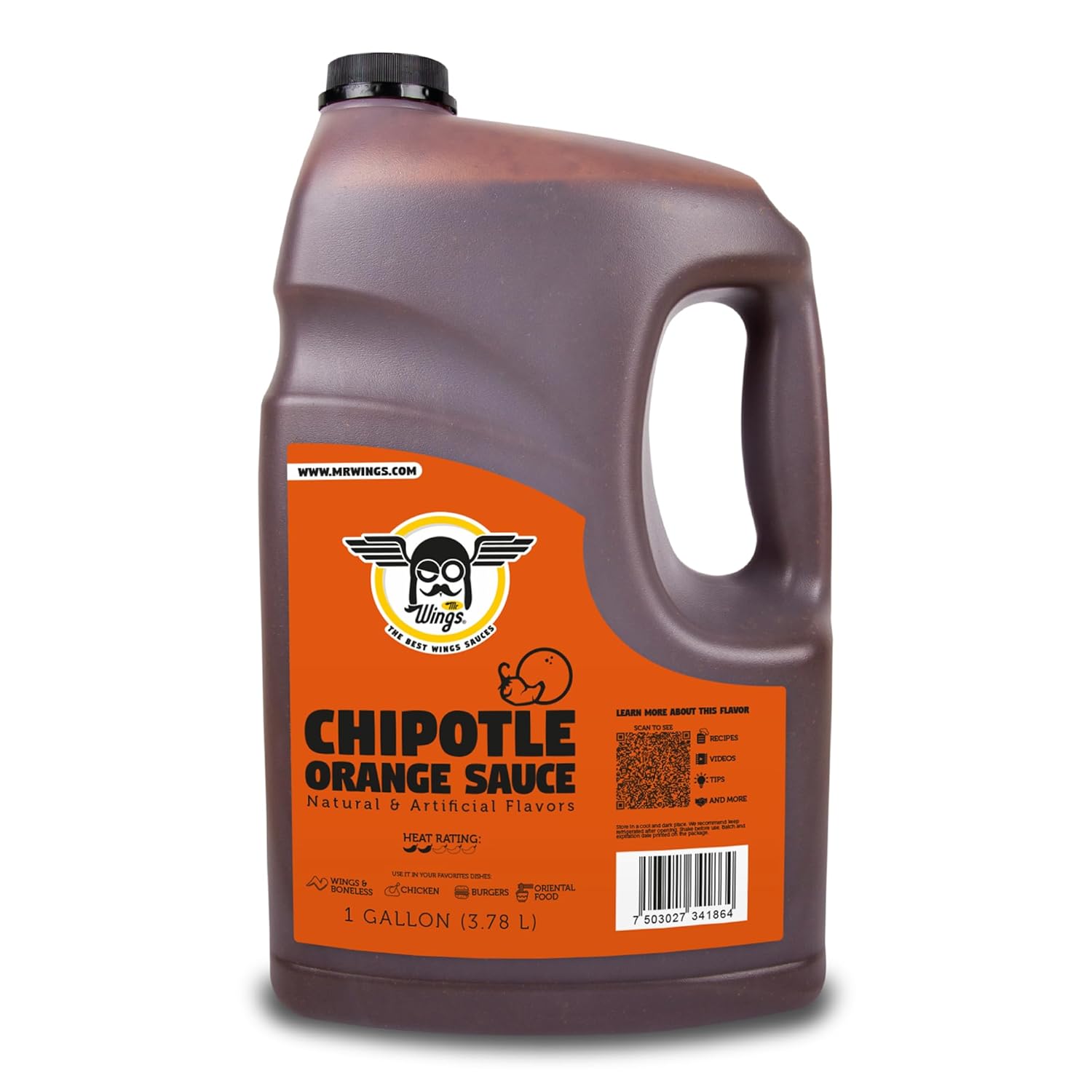 Mr Wings Sweet Mango Mild Sauce 1 Gallon (128 Fl Oz). Sweet and spicy delight, perfect for boneless, fries, drinks and your favorite snacks. Big sauce bulk.